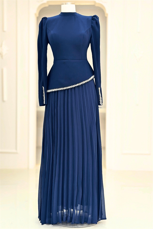 Amine Hüma Efsun Abiye Elbise Lacivert