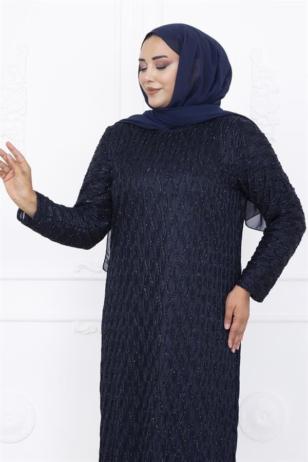 Amine Hüma Mahi Dantel Abiye Elbise Lacivert