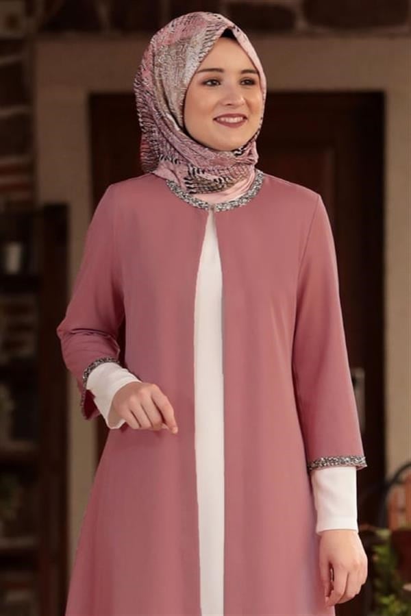 Amine Hüma Taş İşlemeli Ceket Gül Kurusu