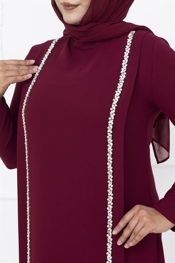Amine Hüma Yakut Abiye Elbise Bordo