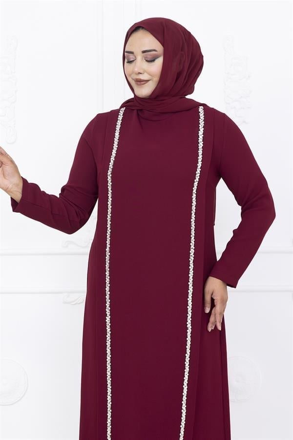 Amine Hüma Yakut Abiye Elbise Bordo