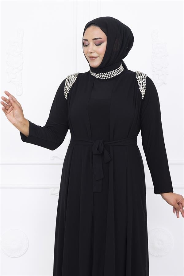 Amine Hüma Zambak Abiye Elbise Siyah