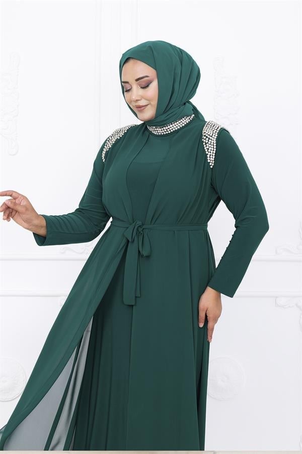 Amine Hüma Zambak Abiye Elbise Zümrüt