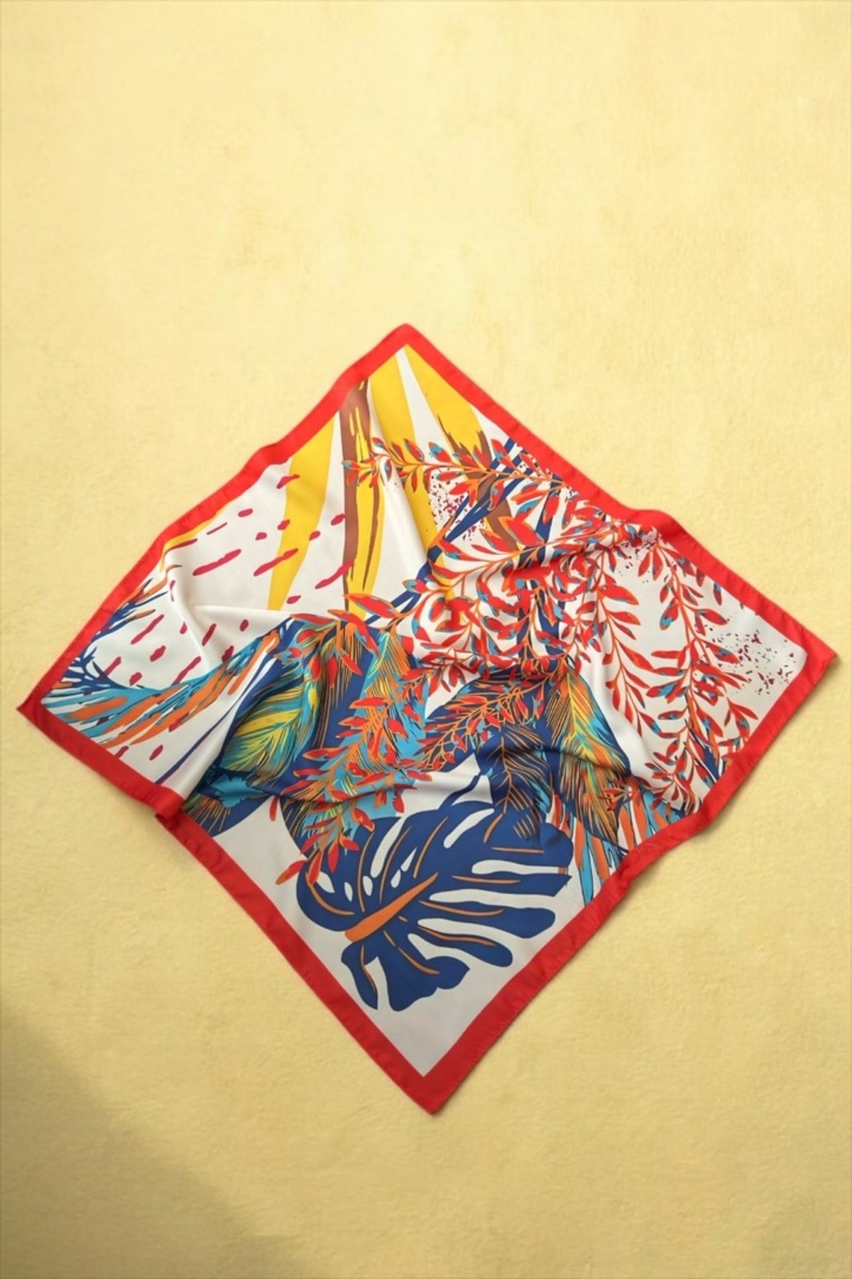 Kırmızı, Sarı, Mavi, Turuncu Renkli Desenli 55*55 cm Fular