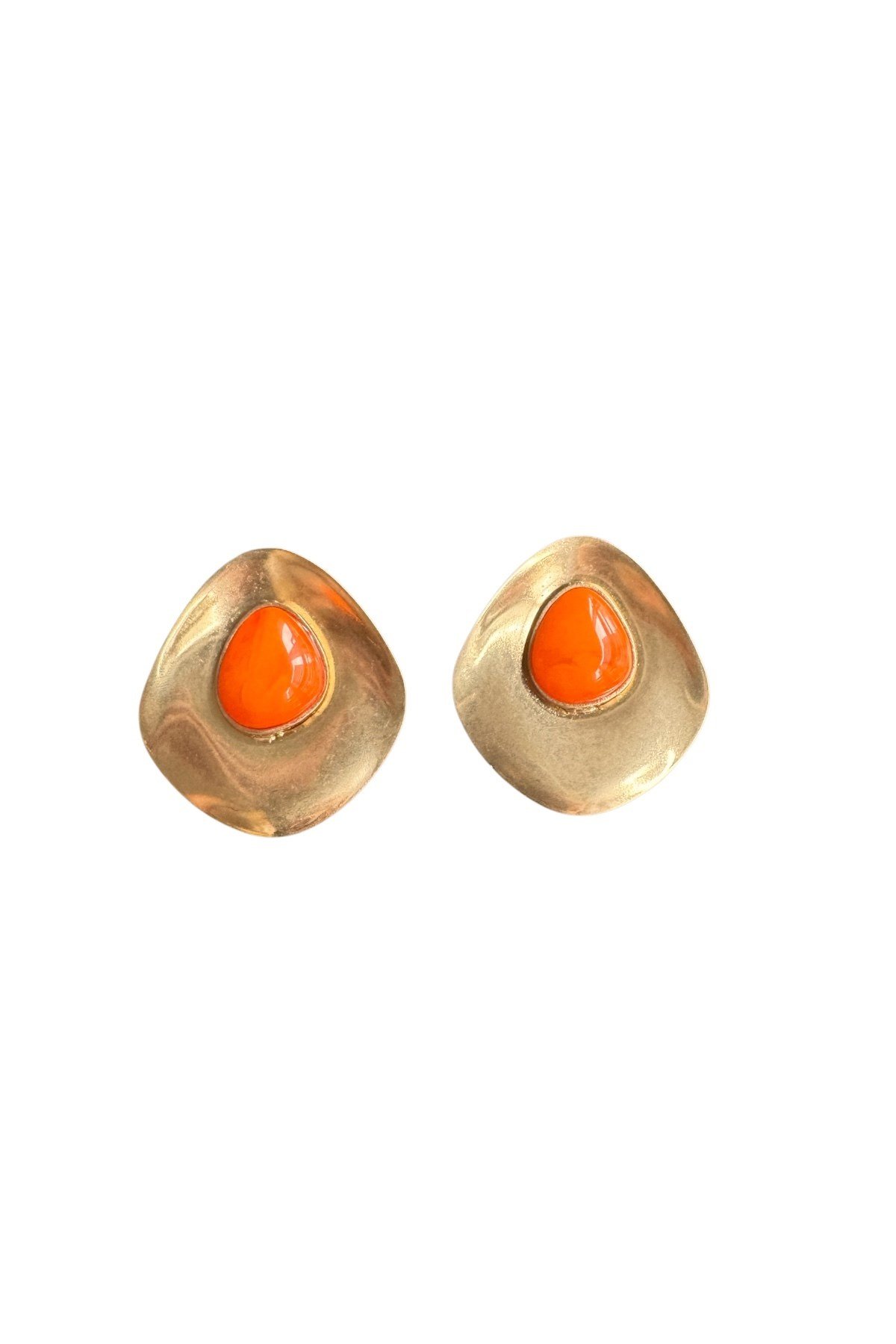 Turuncu Taşlı Altın Renkli Oval Küpe