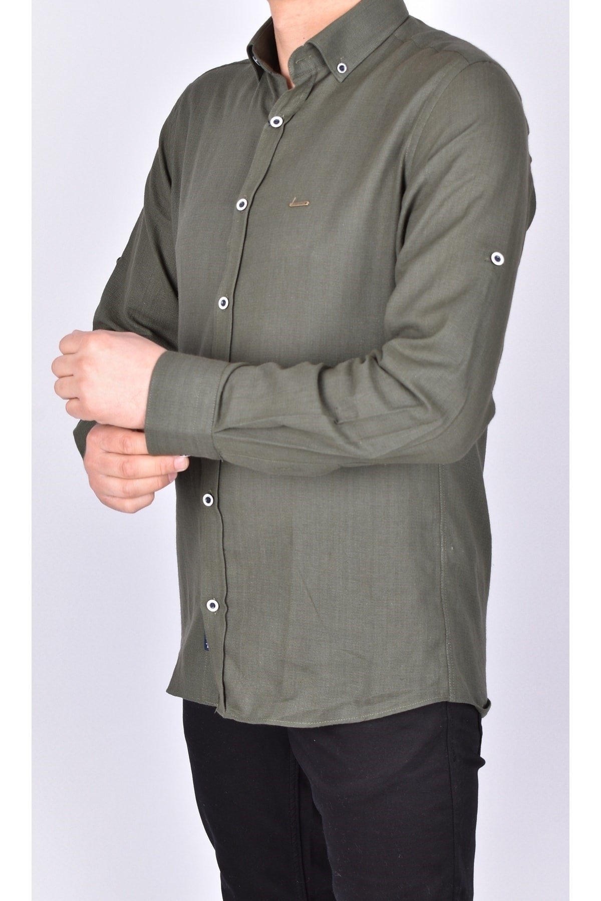 407-1 Slimfit Düz Yazlık Gömlek/haki/s