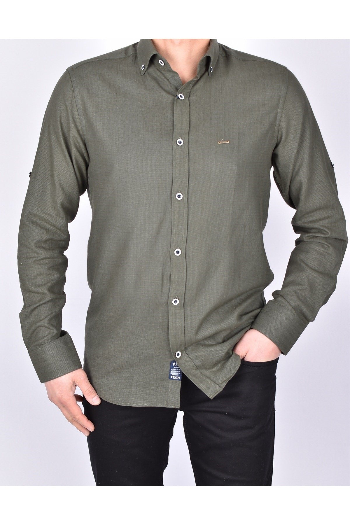 407-1 Slimfit Düz Yazlık Gömlek/haki/s