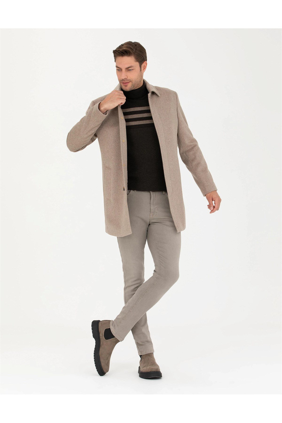 Açık Kahverengi Slim Fit Kaşe Kaban G021SZ0KS.000.1668724.VR002