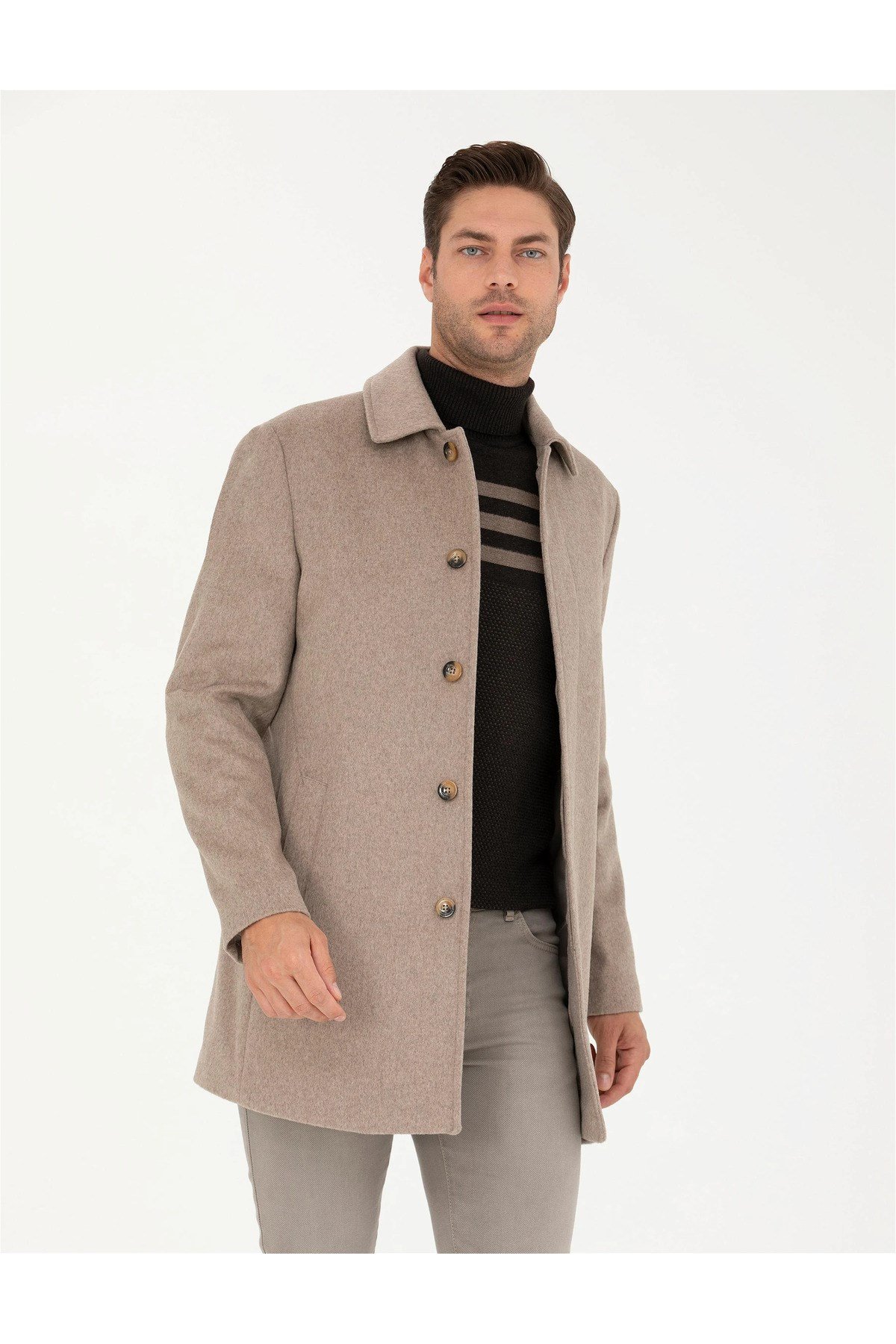 Açık Kahverengi Slim Fit Kaşe Kaban G021SZ0KS.000.1668724.VR002