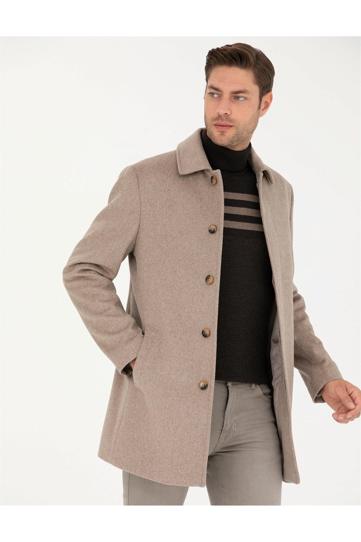 Açık Kahverengi Slim Fit Kaşe Kaban G021SZ0KS.000.1668724.VR002