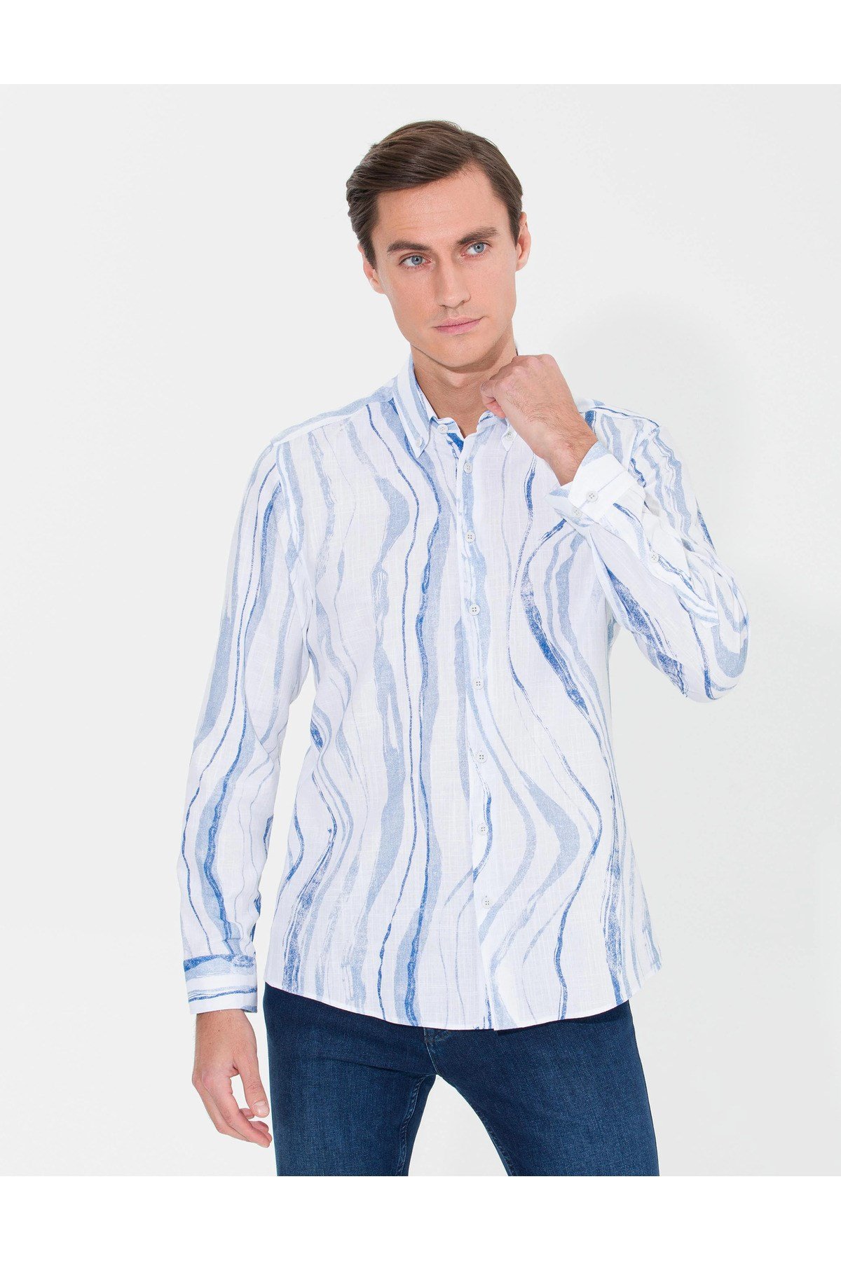 Açık Mavi Slim Fit Uzun Kollu Gömlek G051SZ004.000.1595071.VR003