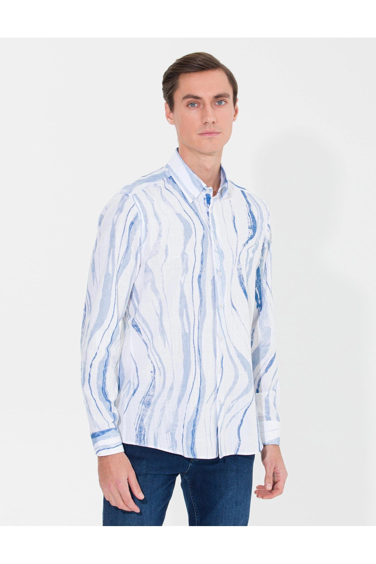 Açık Mavi Slim Fit Uzun Kollu Gömlek G051SZ004.000.1595071.VR003