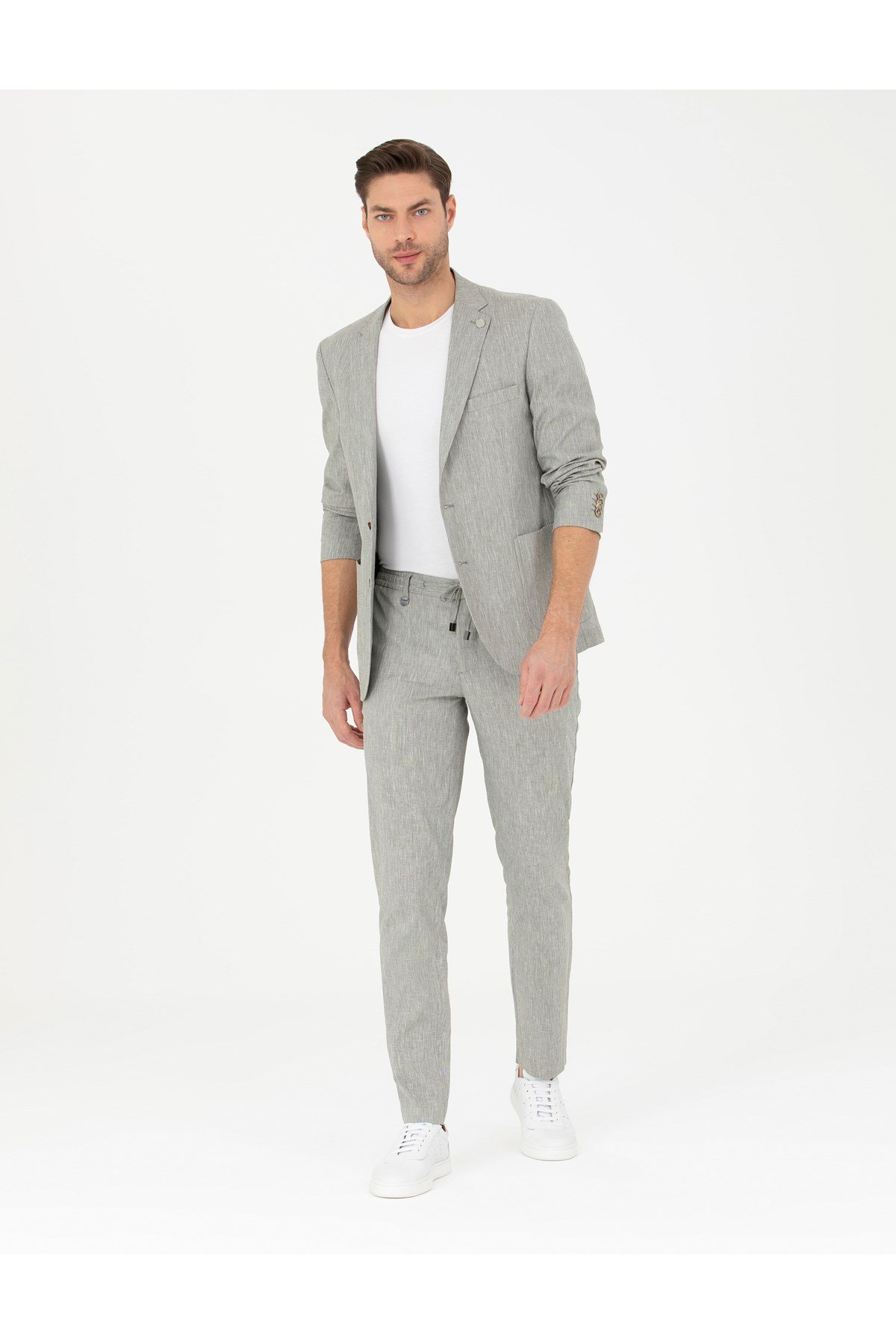 Açık Yeşil Ex. Slim Fit Keten Karışımlı Kumaş Pantolon 50284934-VR092