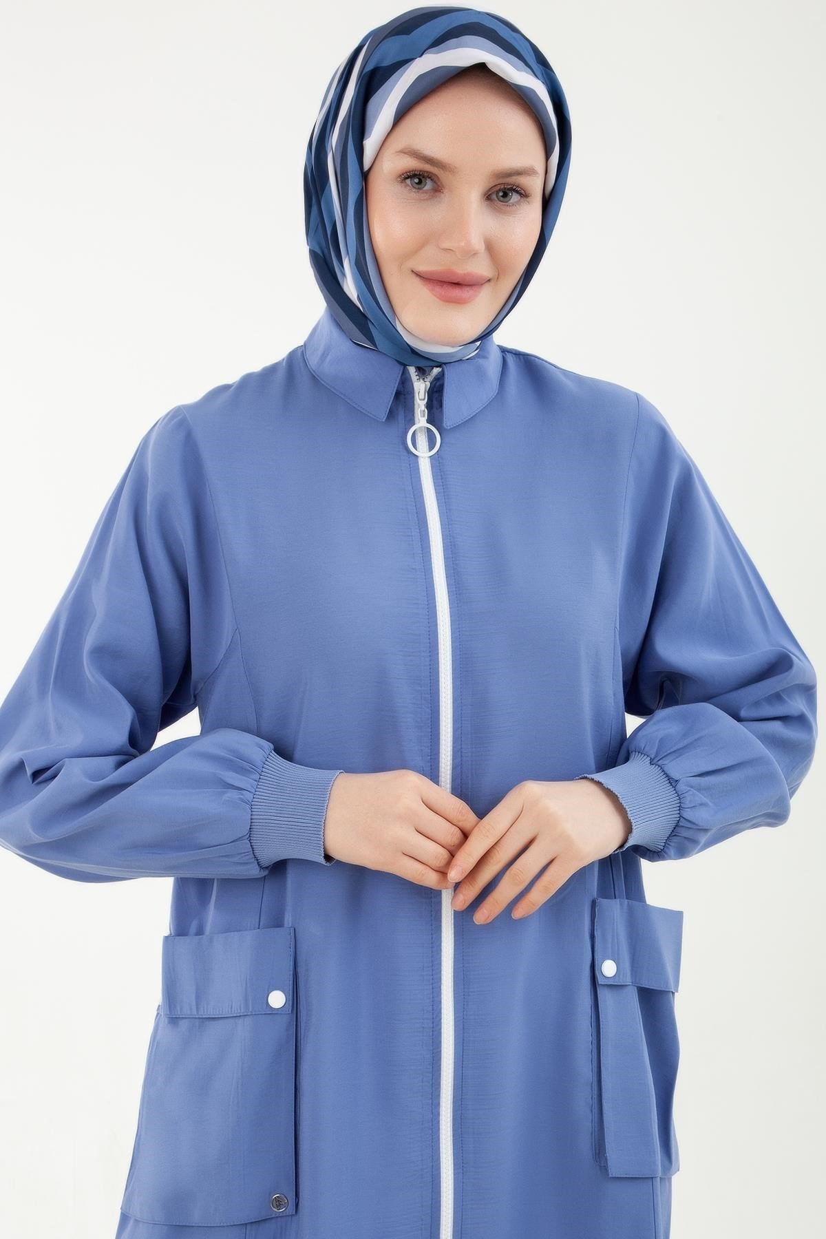 ARMİNE TREND Kolları Ribanalı Önden Fermuarlı Cepli Giy Çık Mavi 23YT527