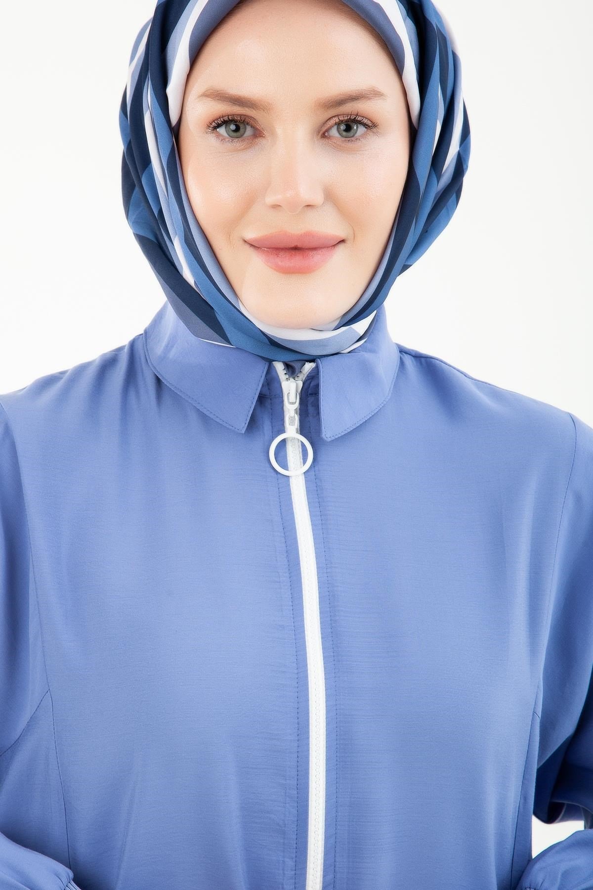ARMİNE TREND Kolları Ribanalı Önden Fermuarlı Cepli Giy Çık Mavi 23YT527