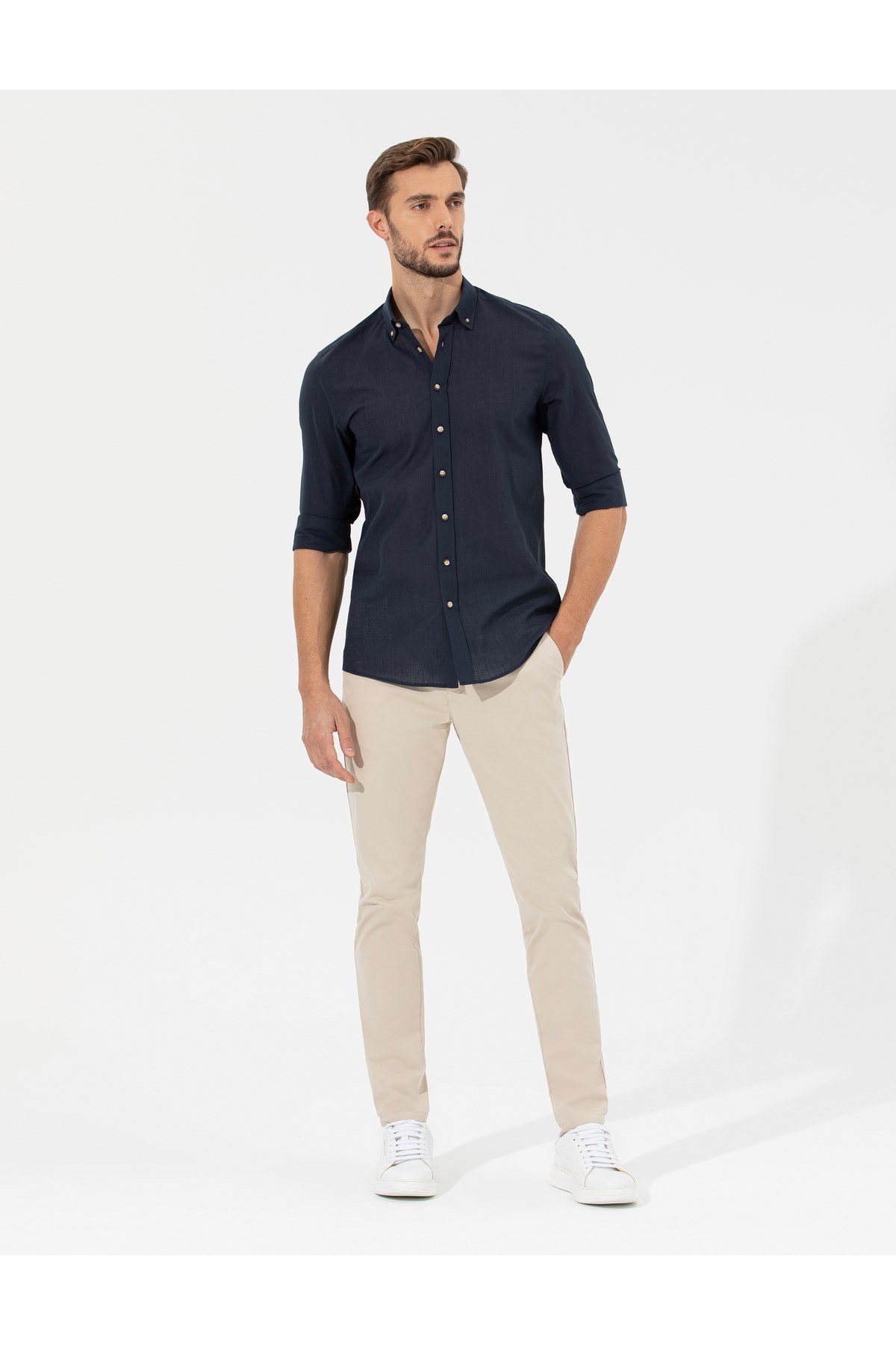 Bej Slim Fit Basic Chino Pantolon 50268098-VR011