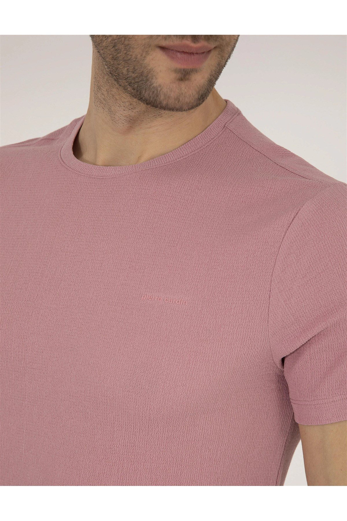 Bej Slim Fit Bisiklet Yaka Tişört