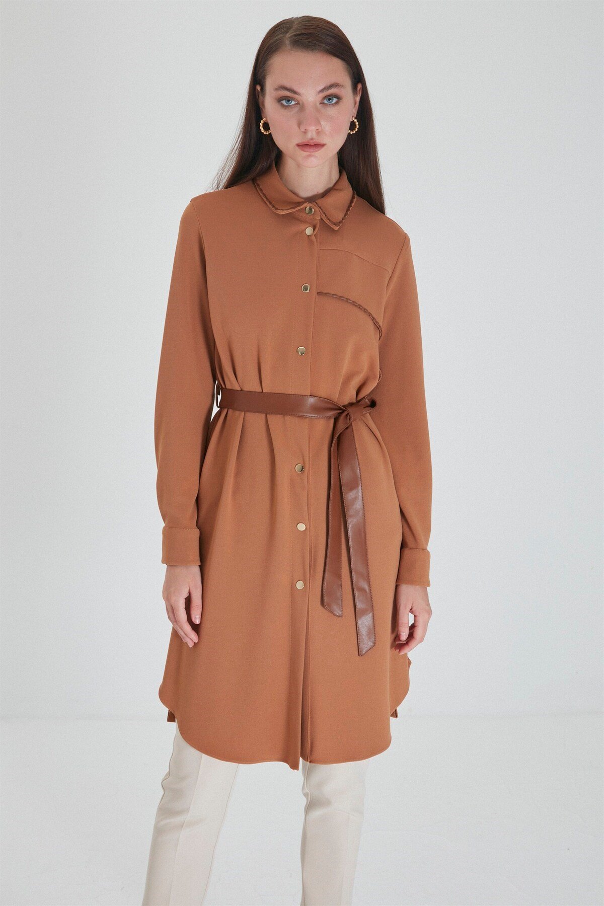 Bel Bağlamalı Camel Tunik T-1266