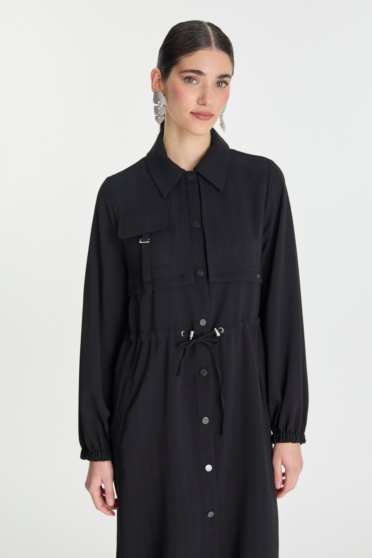Beli Lastikli Düğmeli Giy Çık Siyah 0248