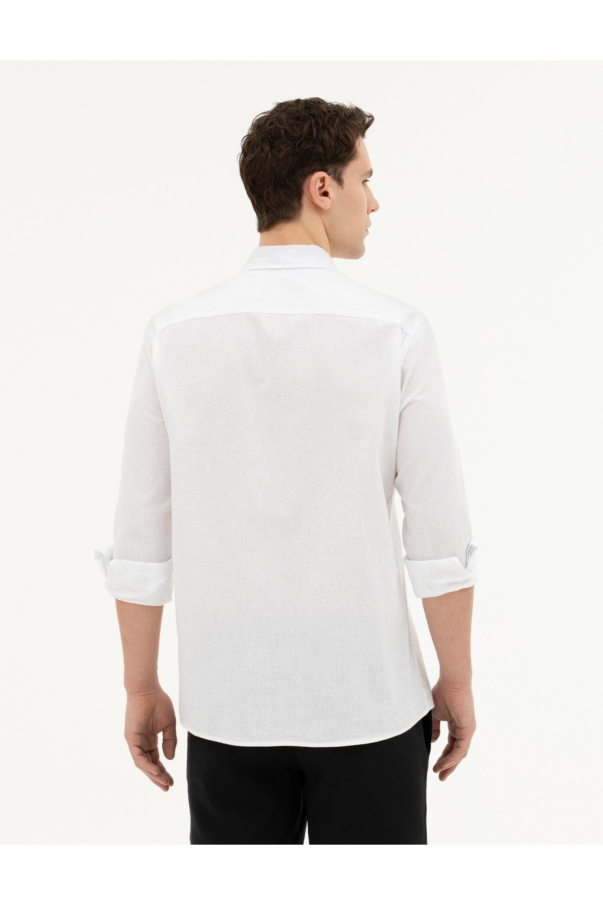 Beyaz Keten Karışımlı Regular Fit Uzun Kollu Gömlek 50284168-VR013