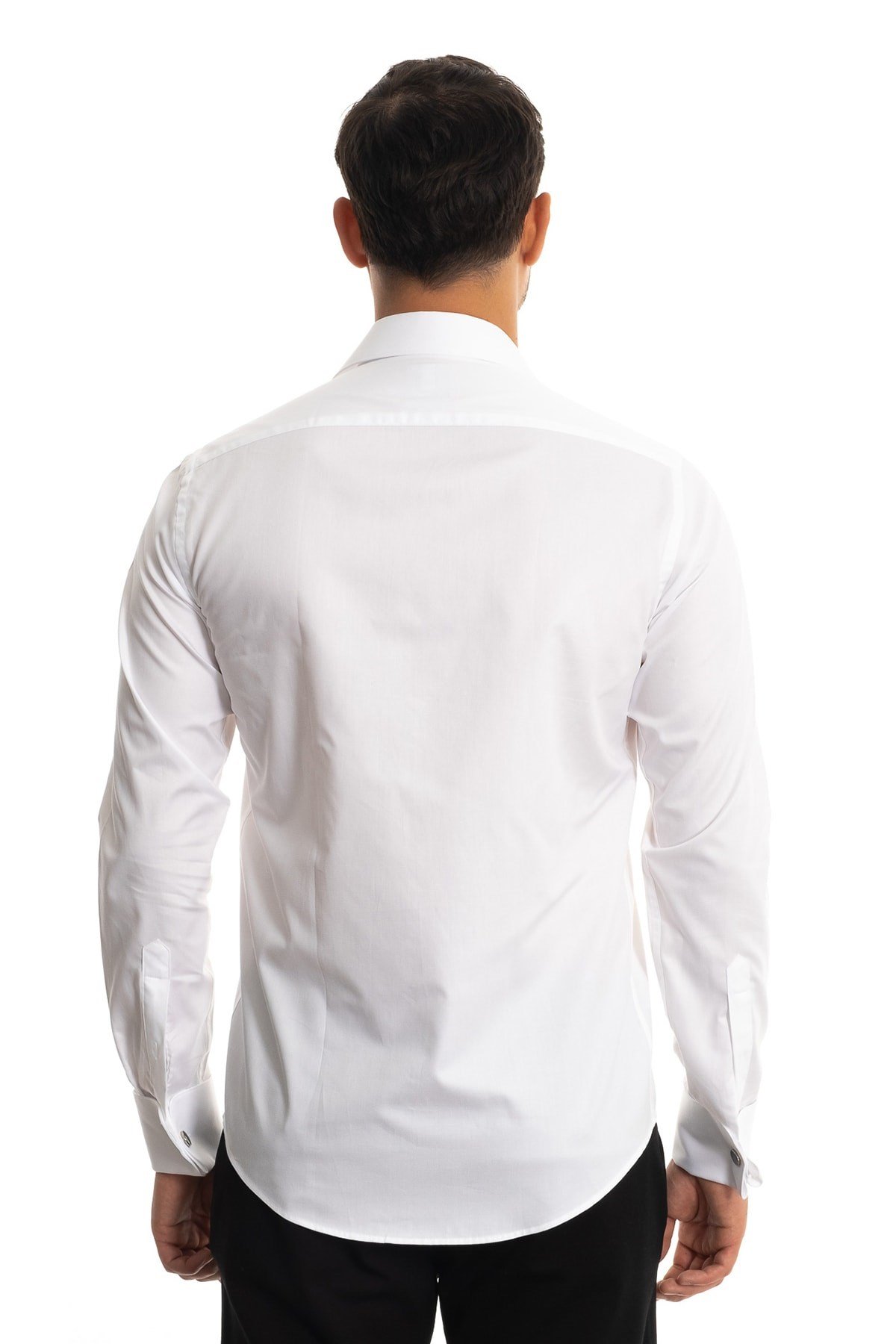 Beyaz Kol Düğmeli Erkek Gömlek Slimfit