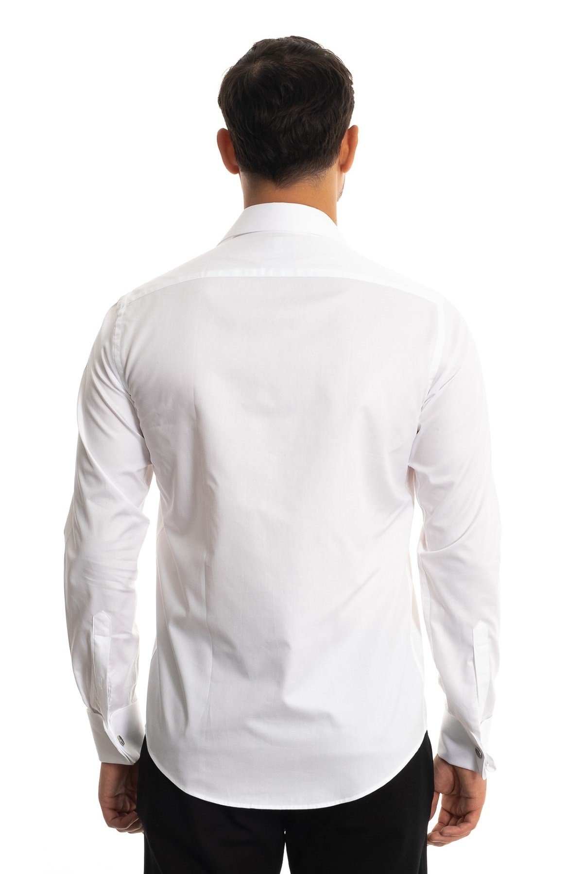 Beyaz Kol Düğmeli Erkek Gömlek Slimfit