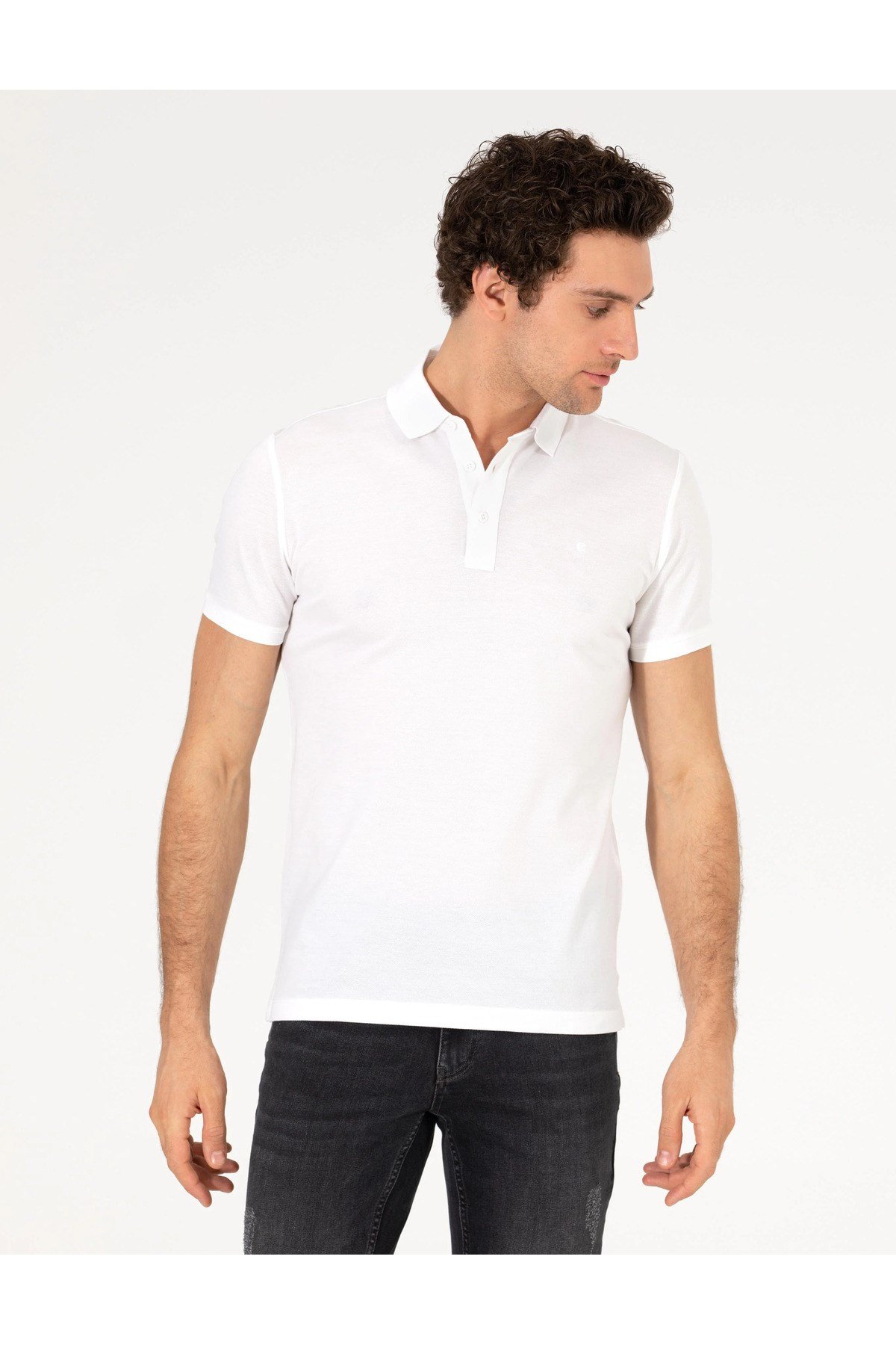 Beyaz Polo Yaka Slim Fit Basic T-Shirt G051SZ011.000.1592189.VR013
