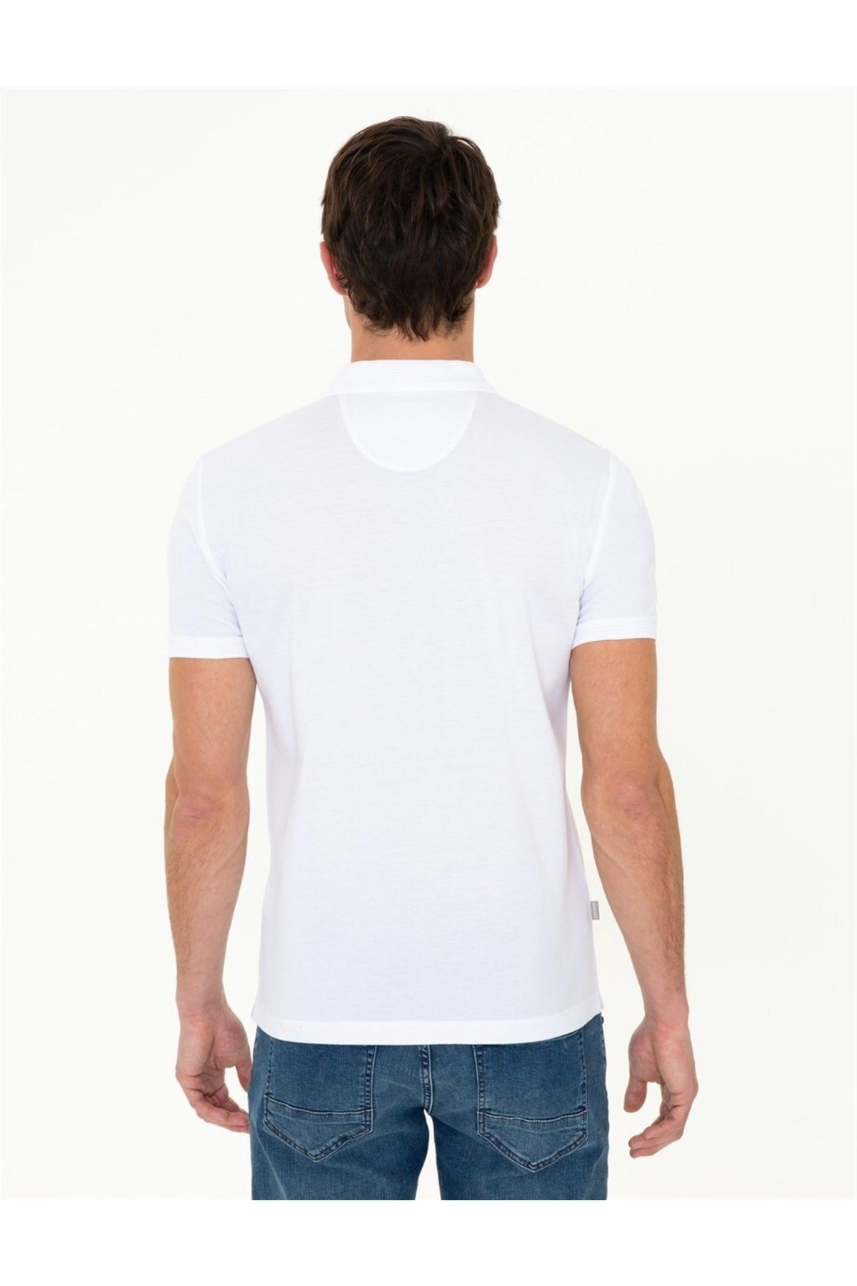 Beyaz Slim Fit Basic Polo Yaka T-sirt