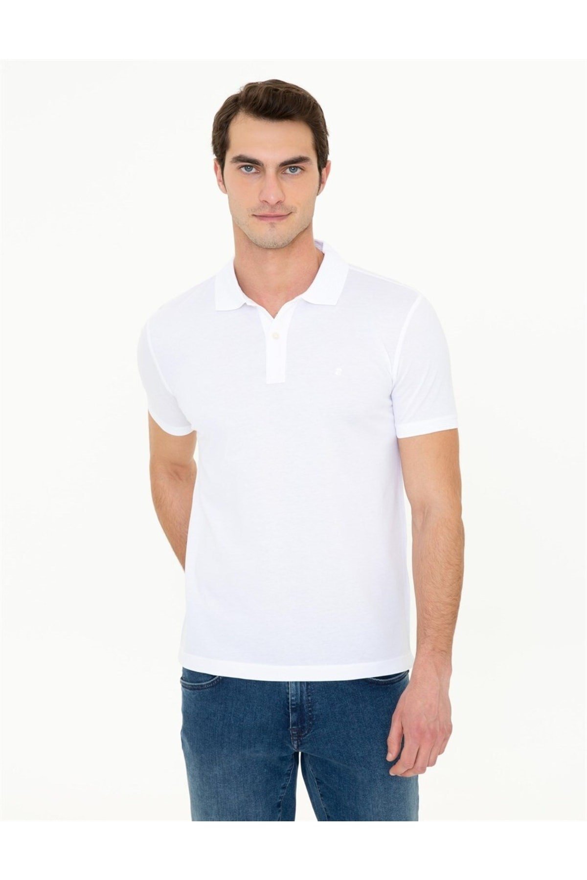 Beyaz Slim Fit Basic Polo Yaka T-sirt