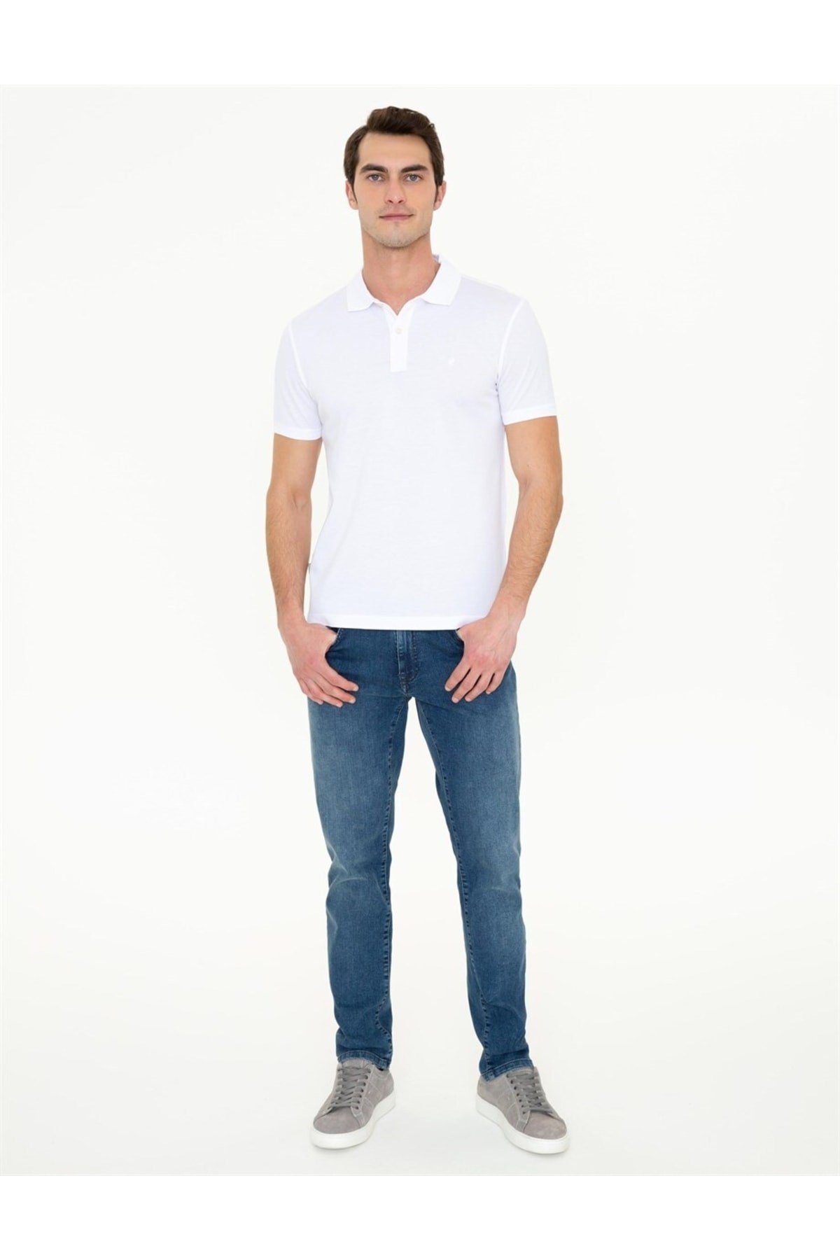 Beyaz Slim Fit Basic Polo Yaka T-sirt
