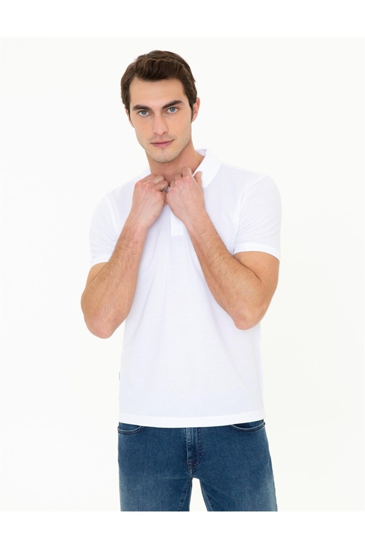 Beyaz Slim Fit Basic Polo Yaka T-sirt