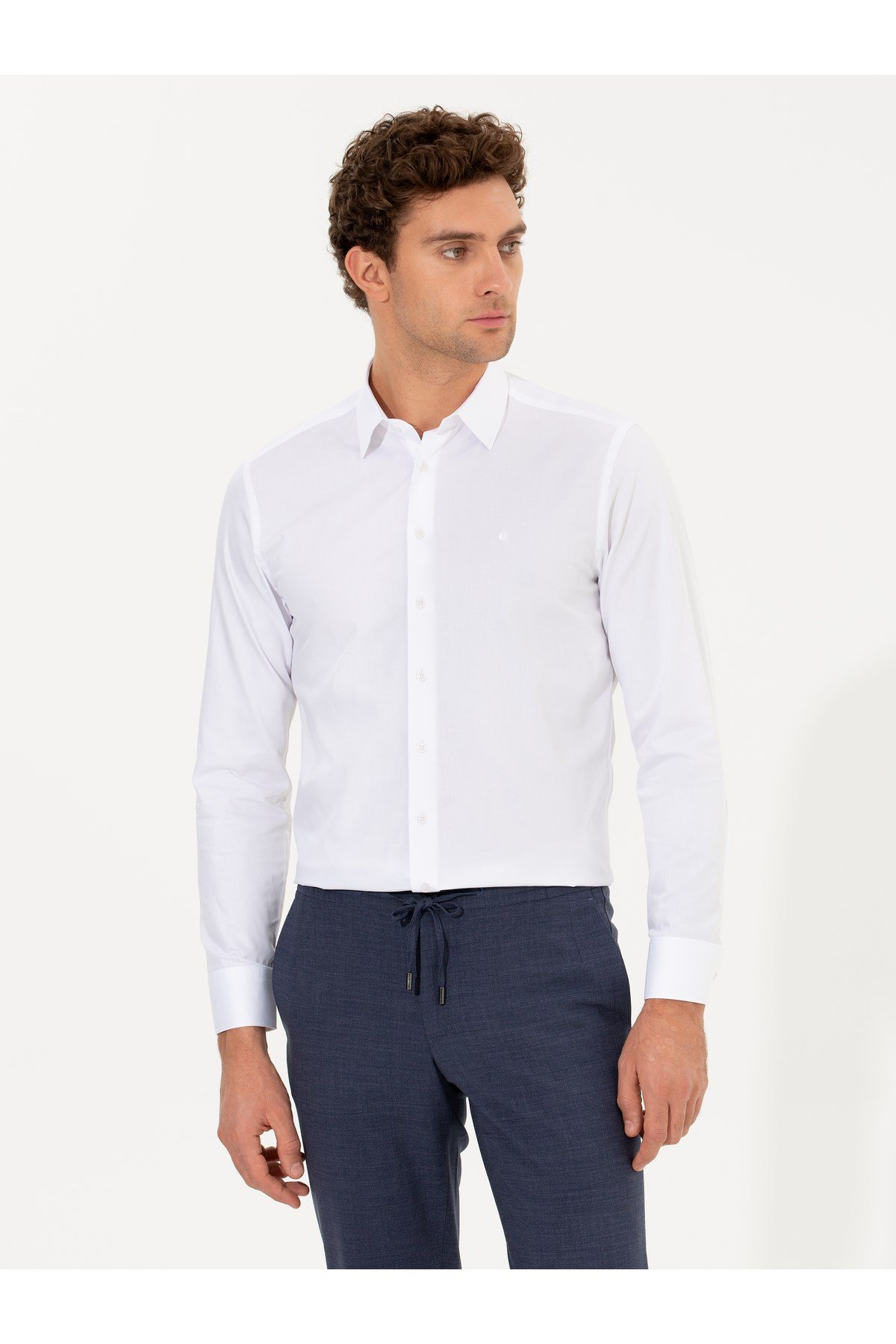 Beyaz Slim Fit Uzun Kollu Basic Gömlek 50268497-VR013