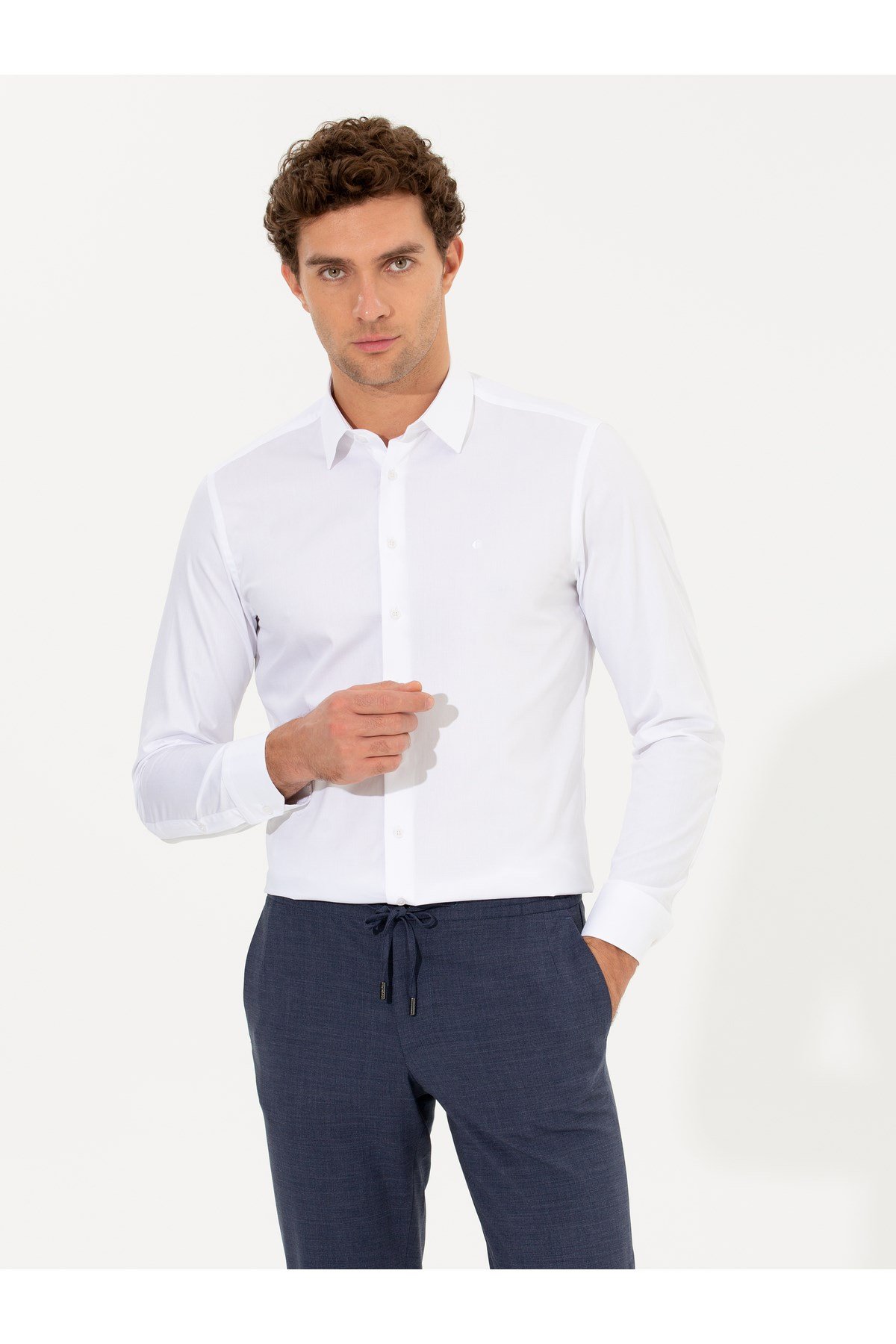 Beyaz Slim Fit Uzun Kollu Basic Gömlek 50268497-VR013