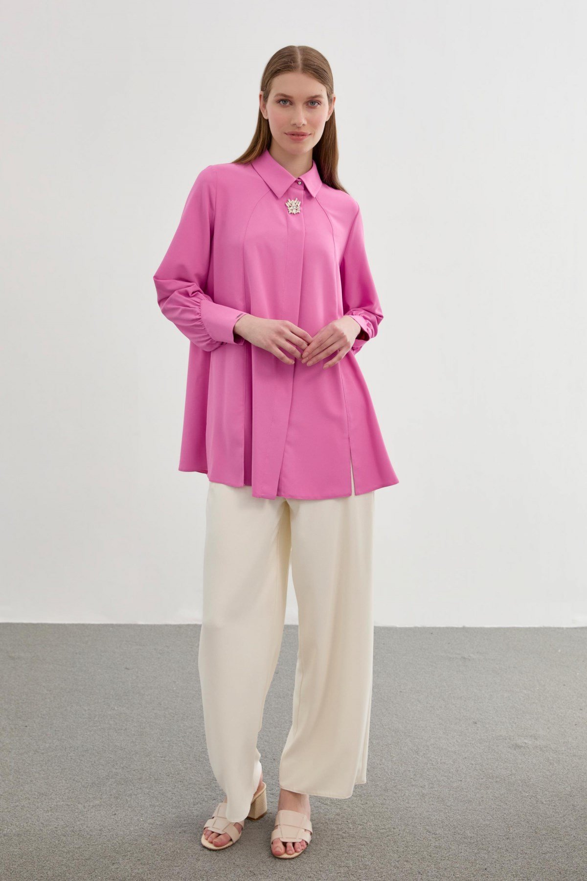 Broş Detaylı Bluz Pembe Bluz 0095