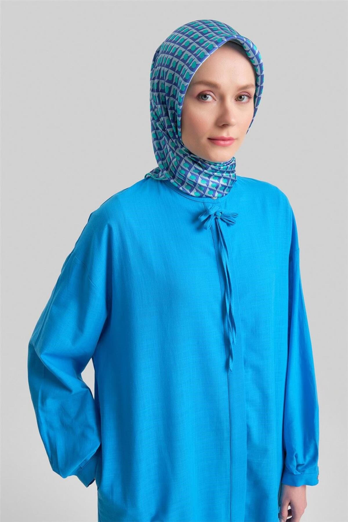 Broşlu Tunik Elbise 24y4107 Mavi