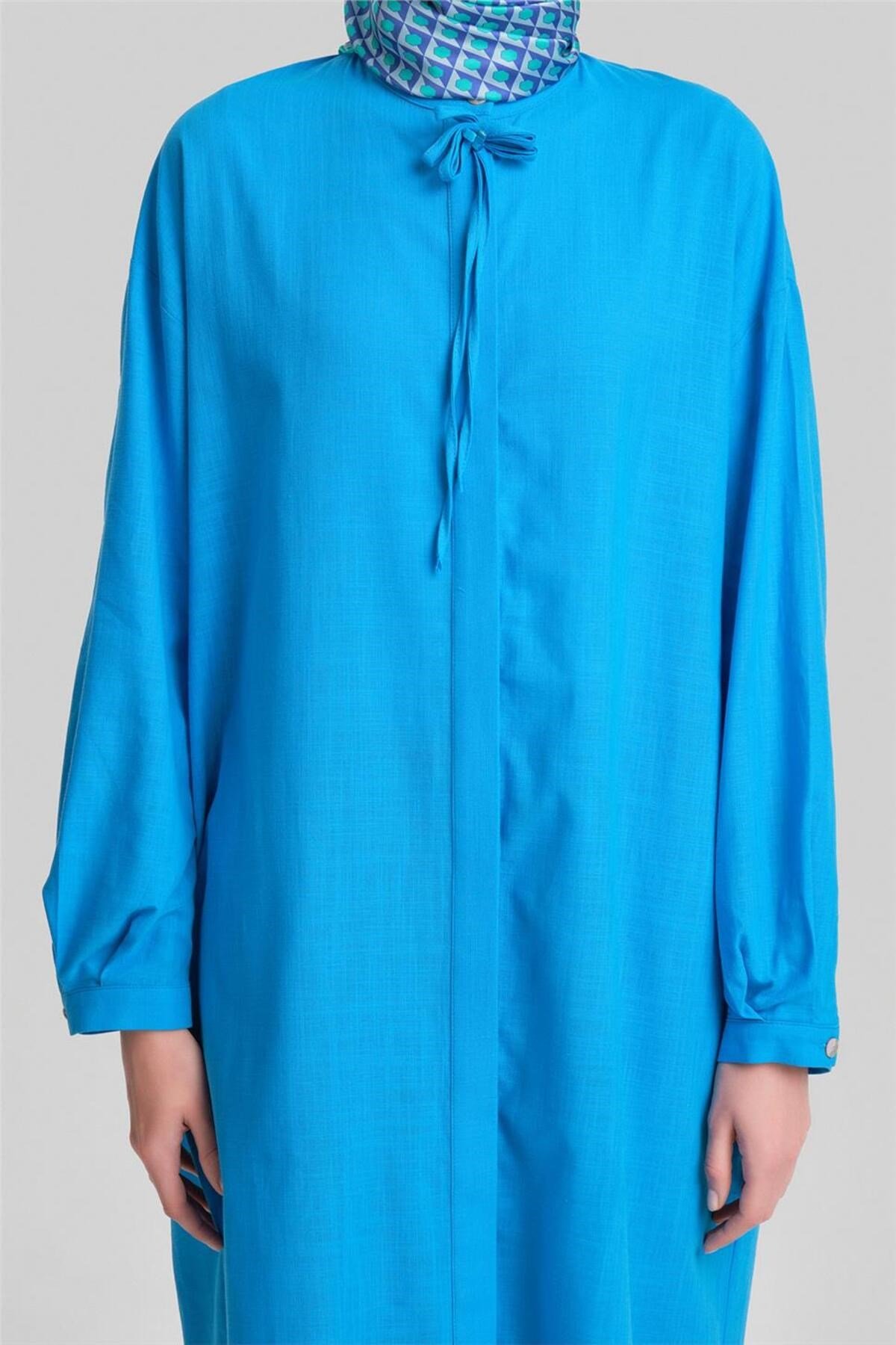 Broşlu Tunik Elbise 24y4107 Mavi