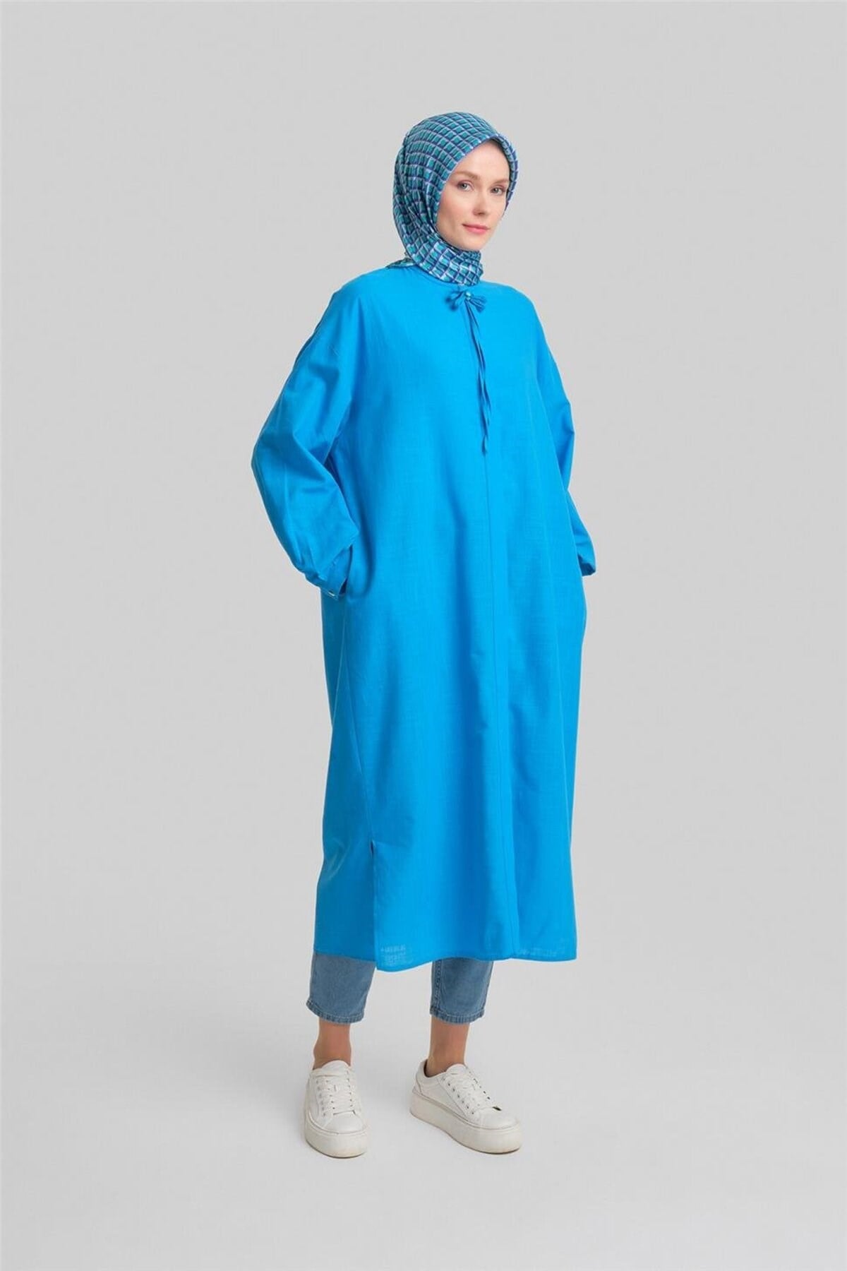 Broşlu Tunik Elbise 24y4107 Mavi
