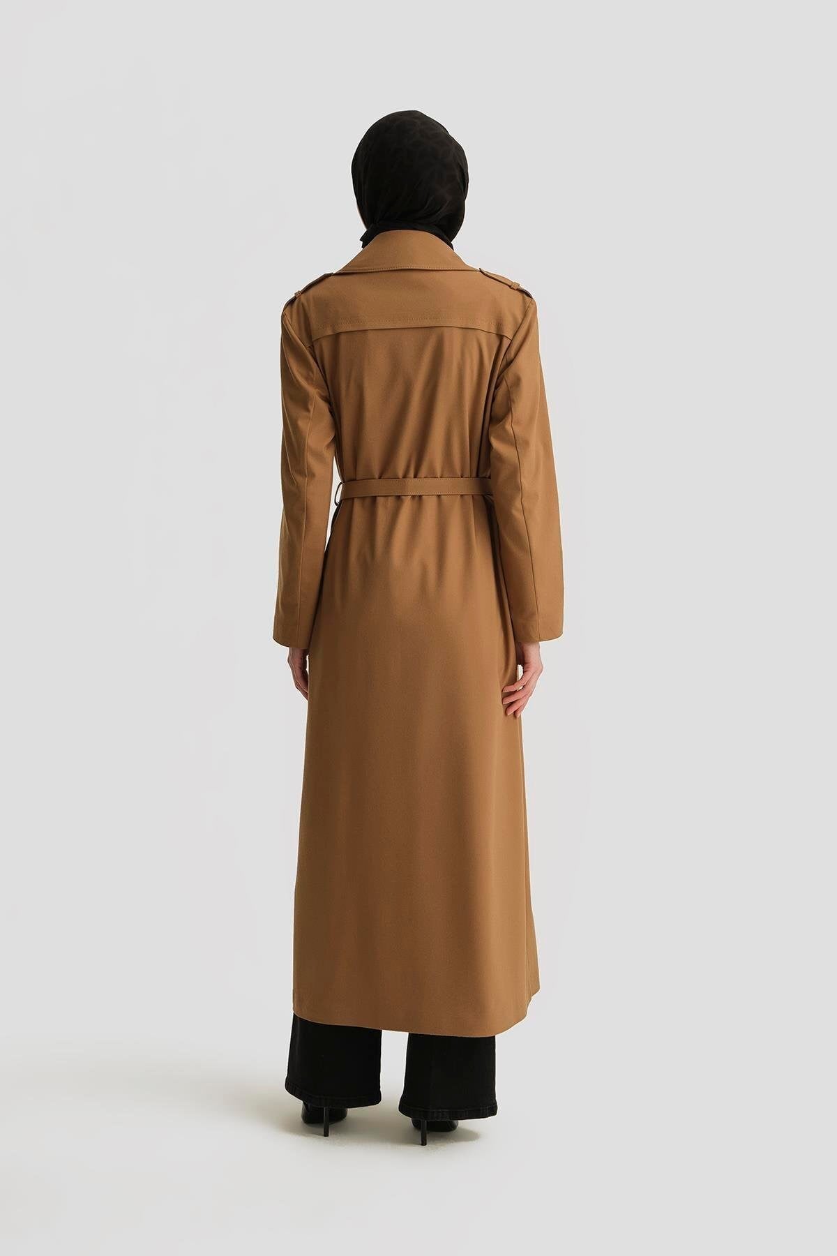Çift Yakalı Beli Kemerli Pardesü 25y8207 Camel