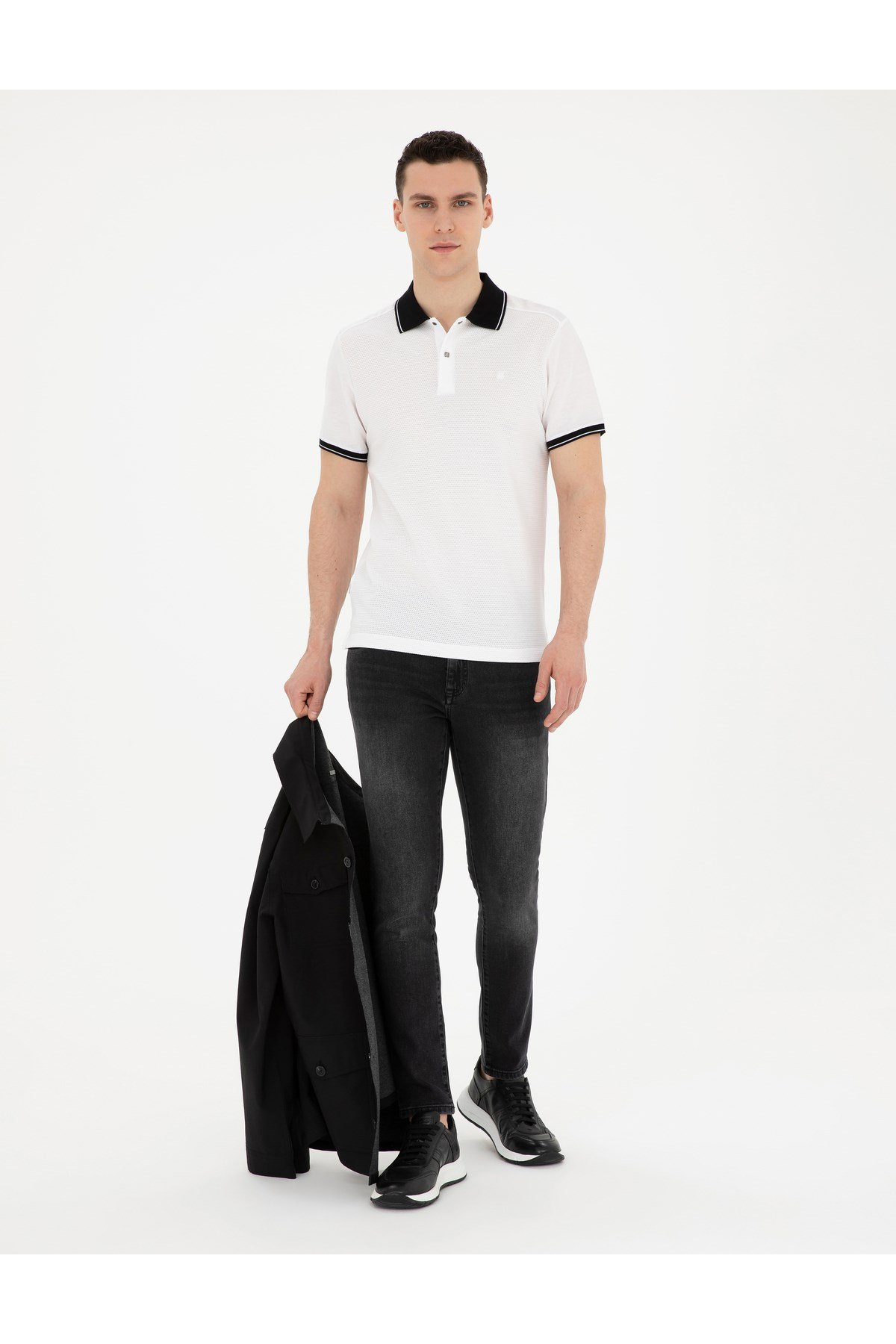 Dokuma kumaş polo yaka  Beyaz T-shirt