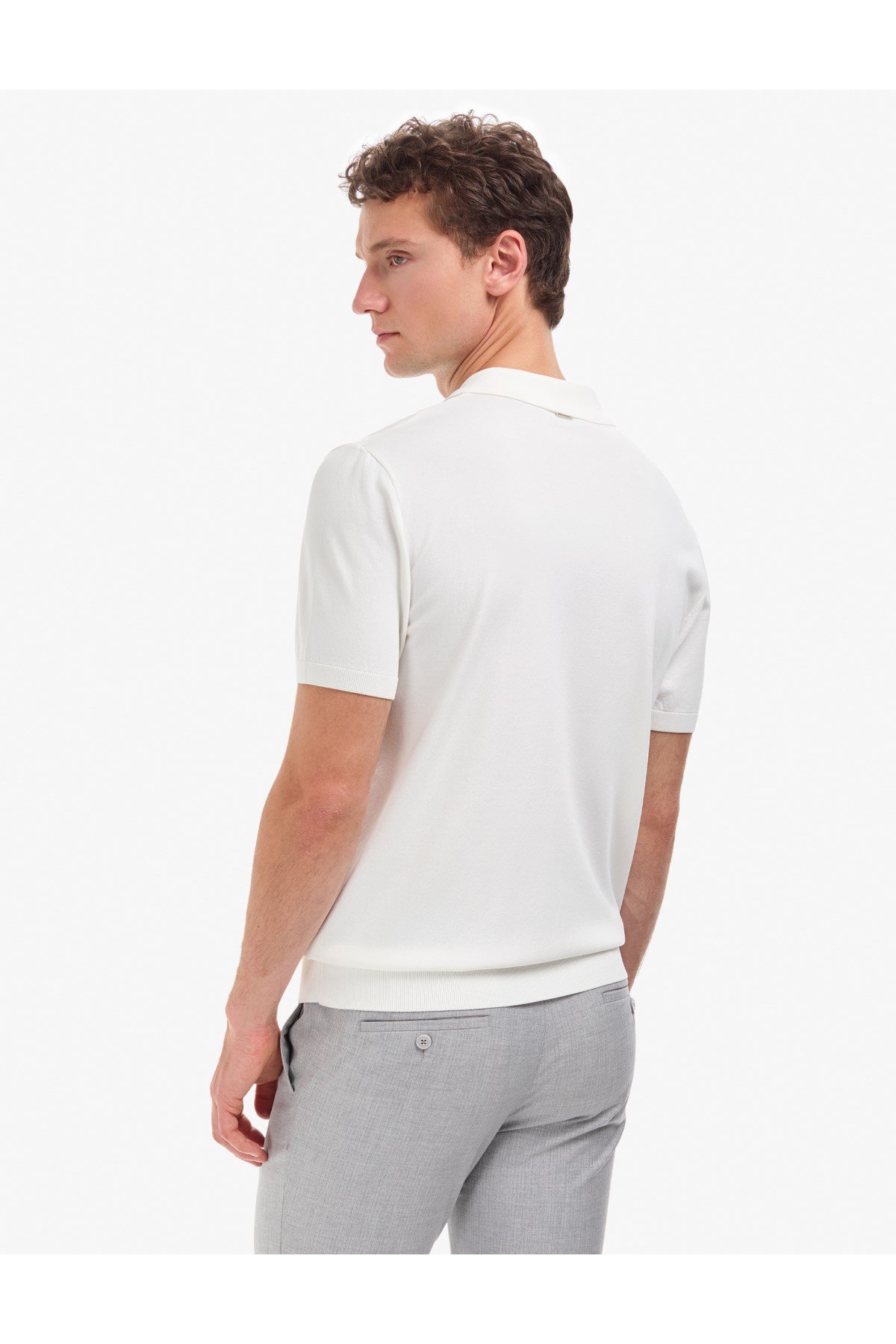 Ekru Slim Fit Polo Yaka Fermuarlı Triko Tişört 50320793-VR019