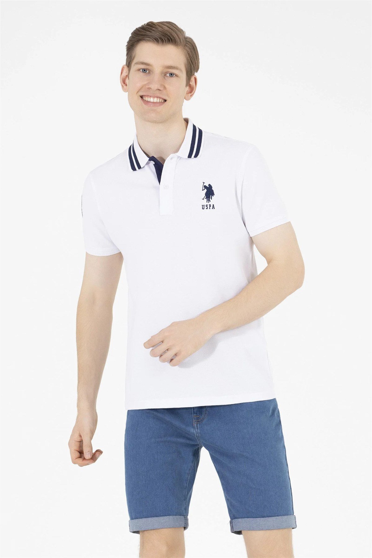 Erkek Beyaz Basic Polo Yaka Tişört G081GL011.000.1571222.VR013