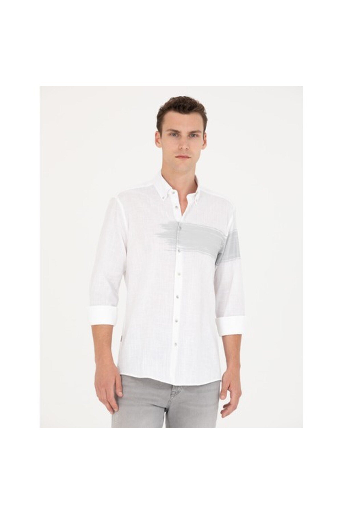 Erkek Gri Regular Fit Uzun Kollu Gömlek 50265591-vr024