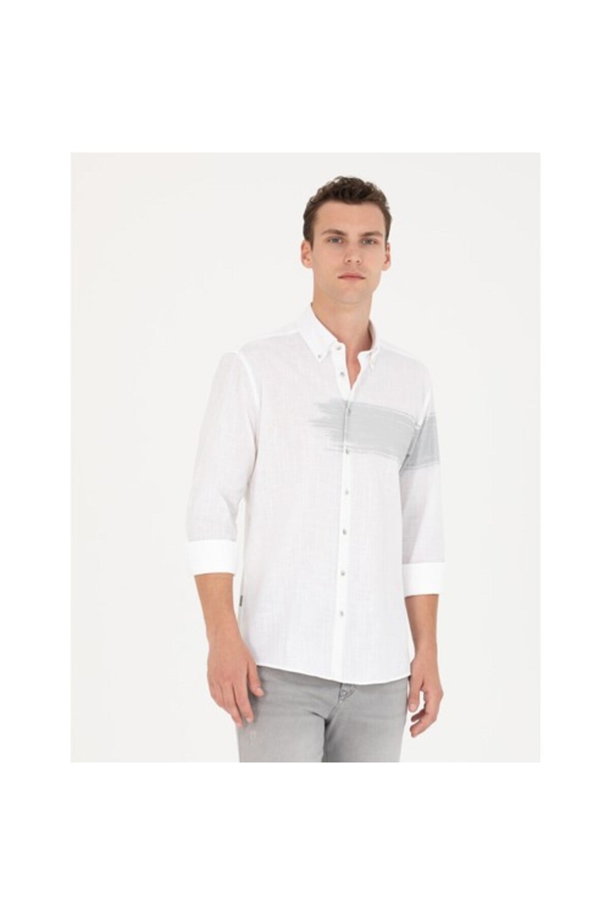 Erkek Gri Regular Fit Uzun Kollu Gömlek 50265591-vr024