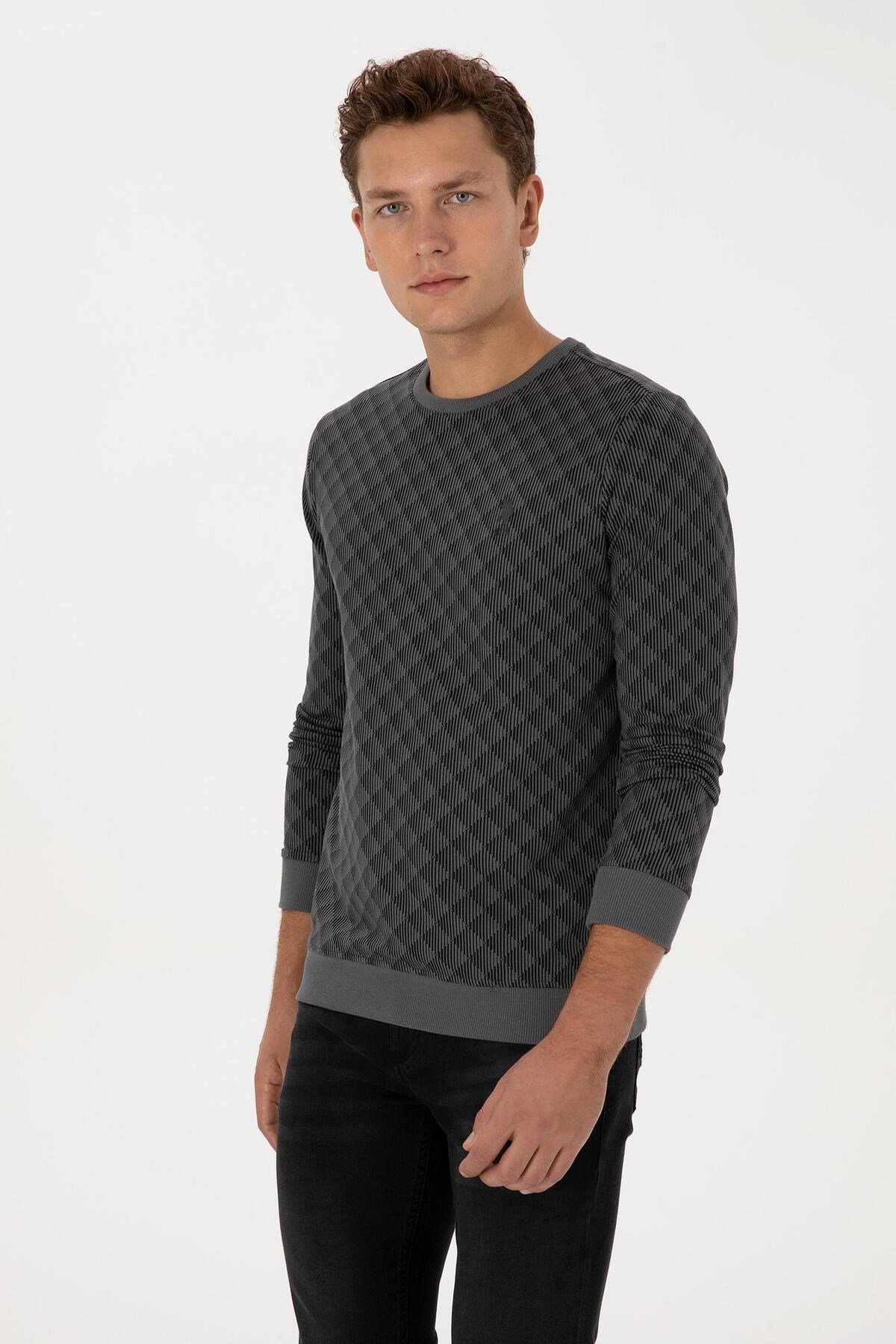 Erkek Regular Fit Bisiklet Yaka %100 Pamuk Antrasit Sweatshirt 2245989