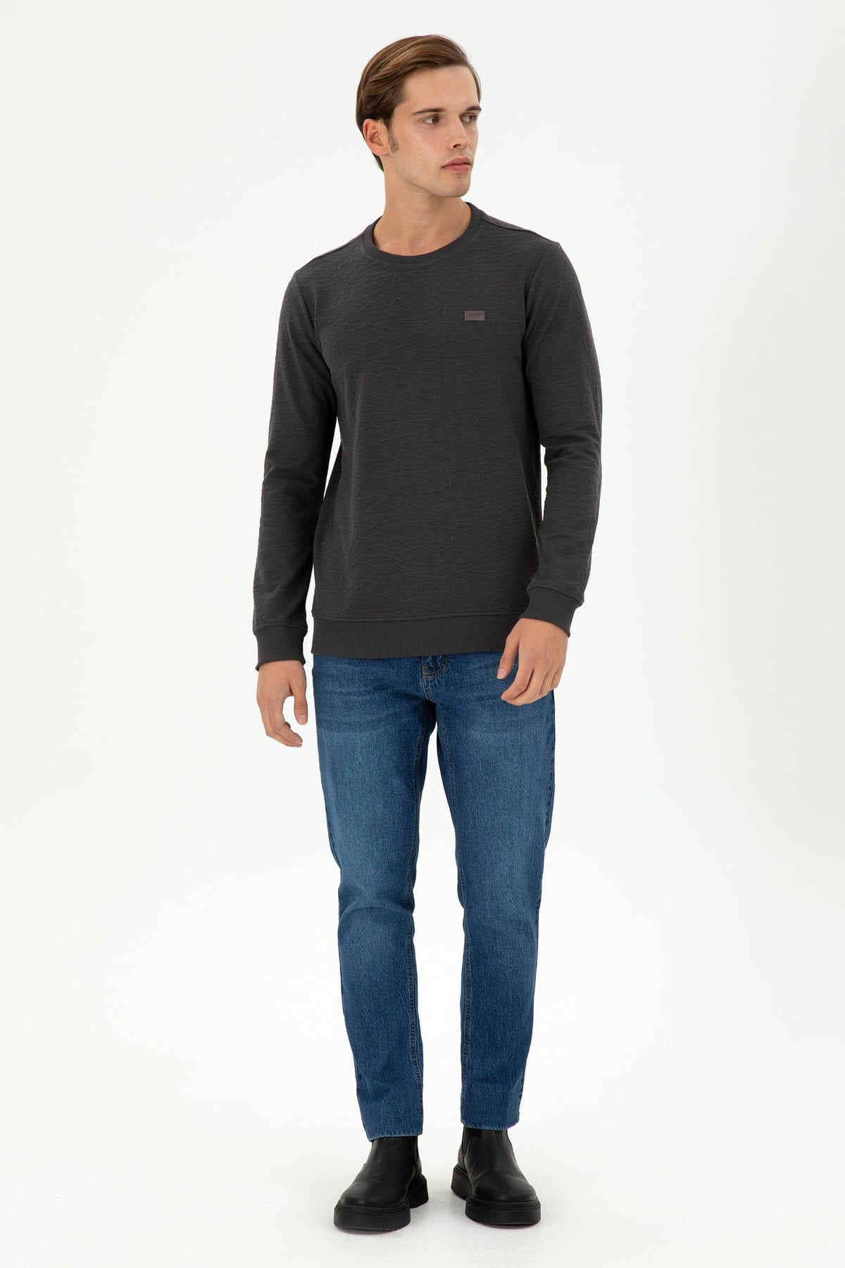 Erkek Regular Fit Bisiklet Yaka Haki Sweatshirt 1945735