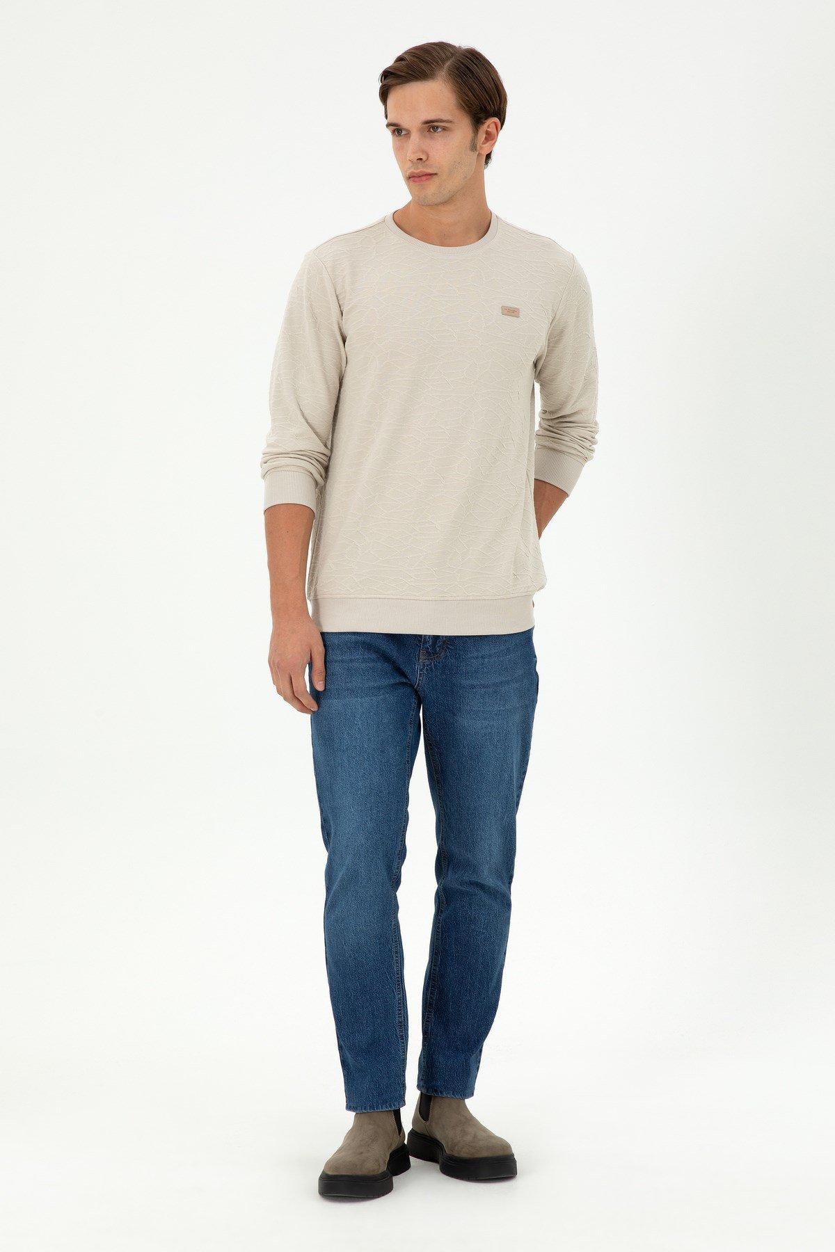 Erkek Regular Fit Bisiklet Yaka Haki Sweatshirt 1945735