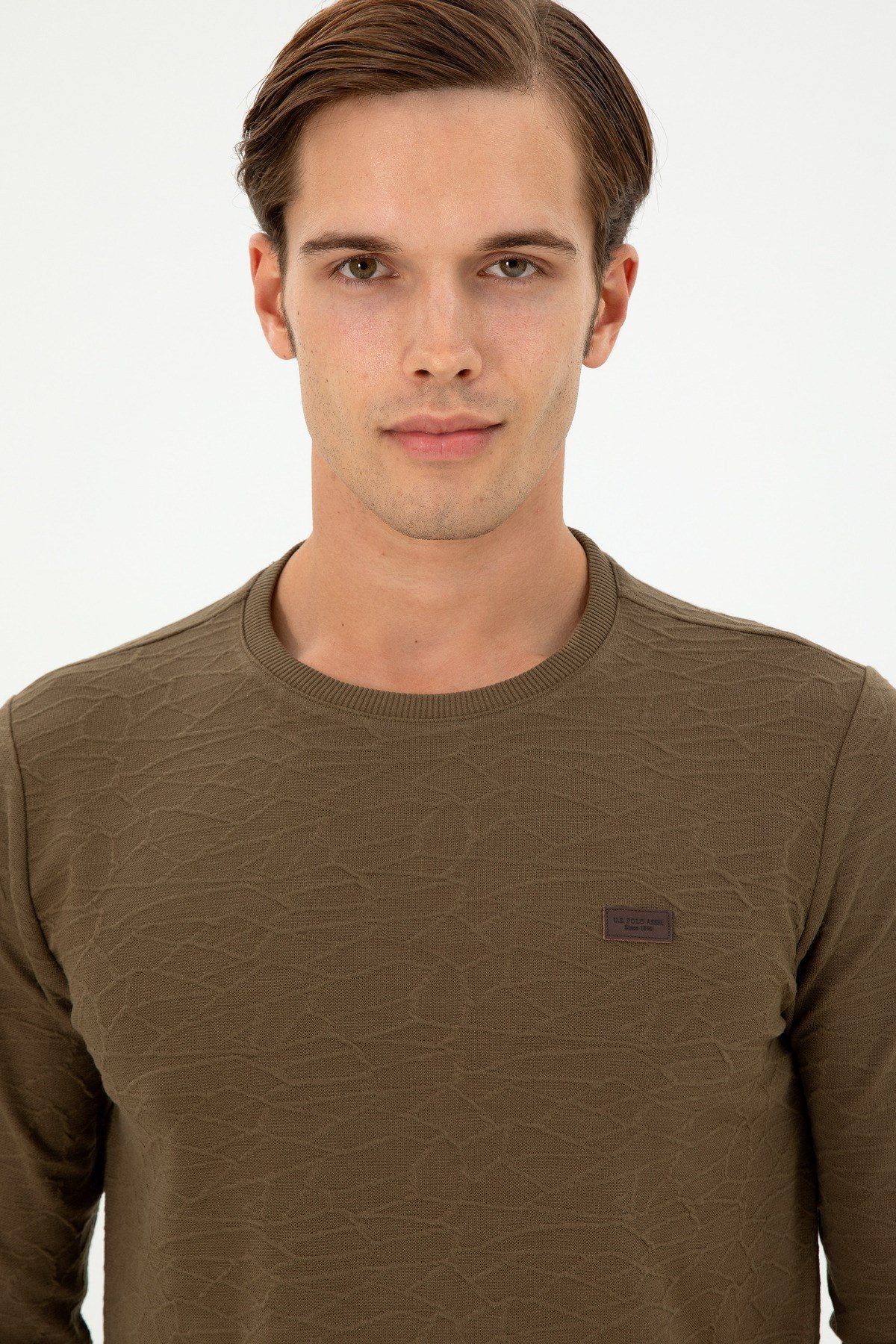 Erkek Regular Fit Bisiklet Yaka Haki Sweatshirt 1945735