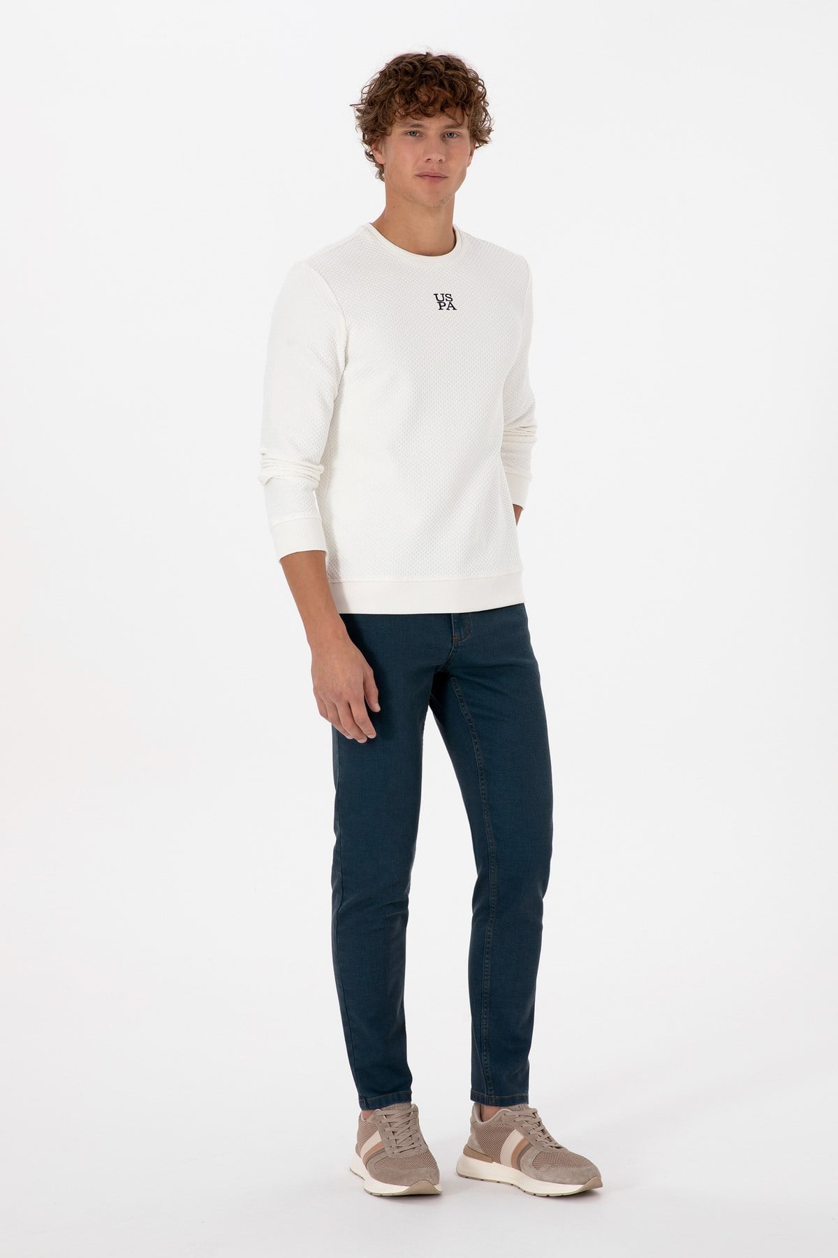 Erkek Regular Fit Bisiklet Yaka Krem Sweatshirt 2237151