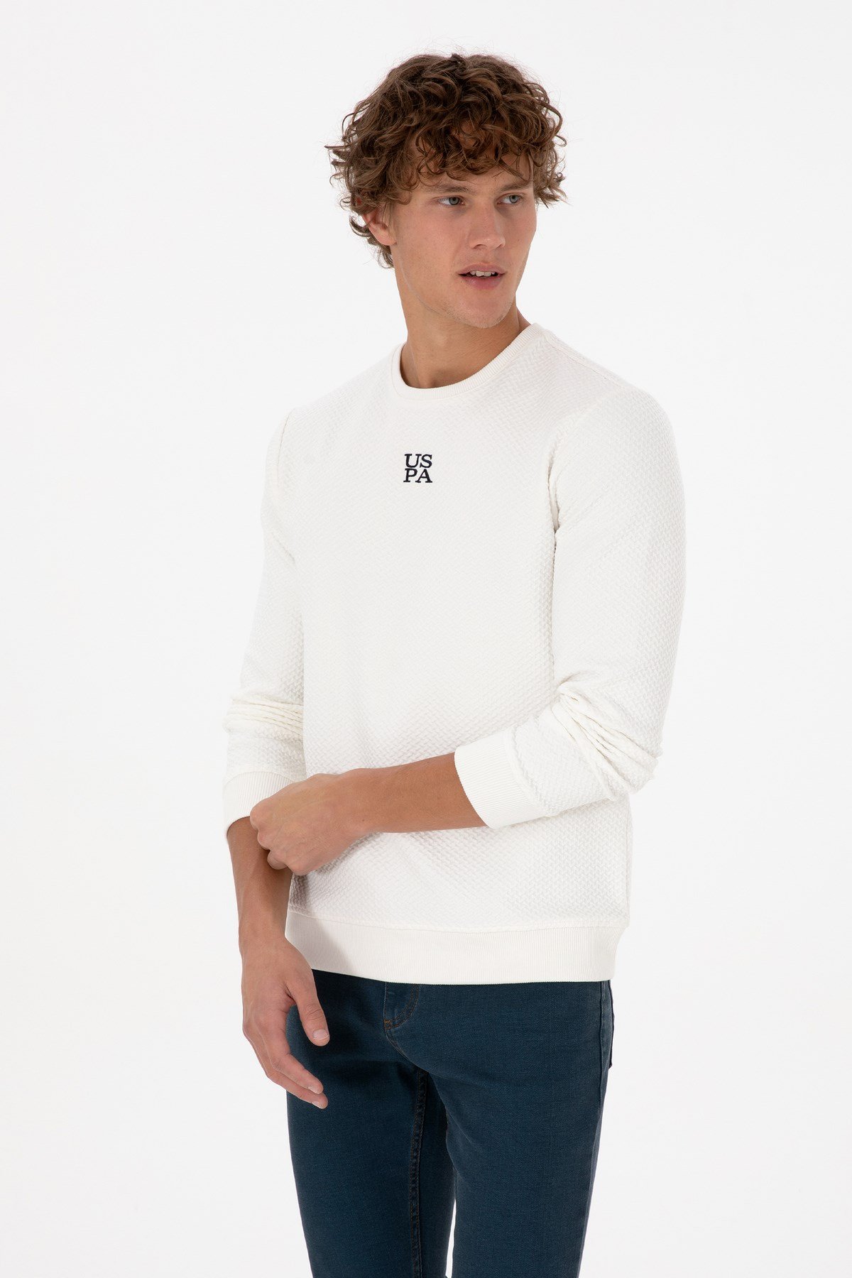 Erkek Regular Fit Bisiklet Yaka Krem Sweatshirt 2237151