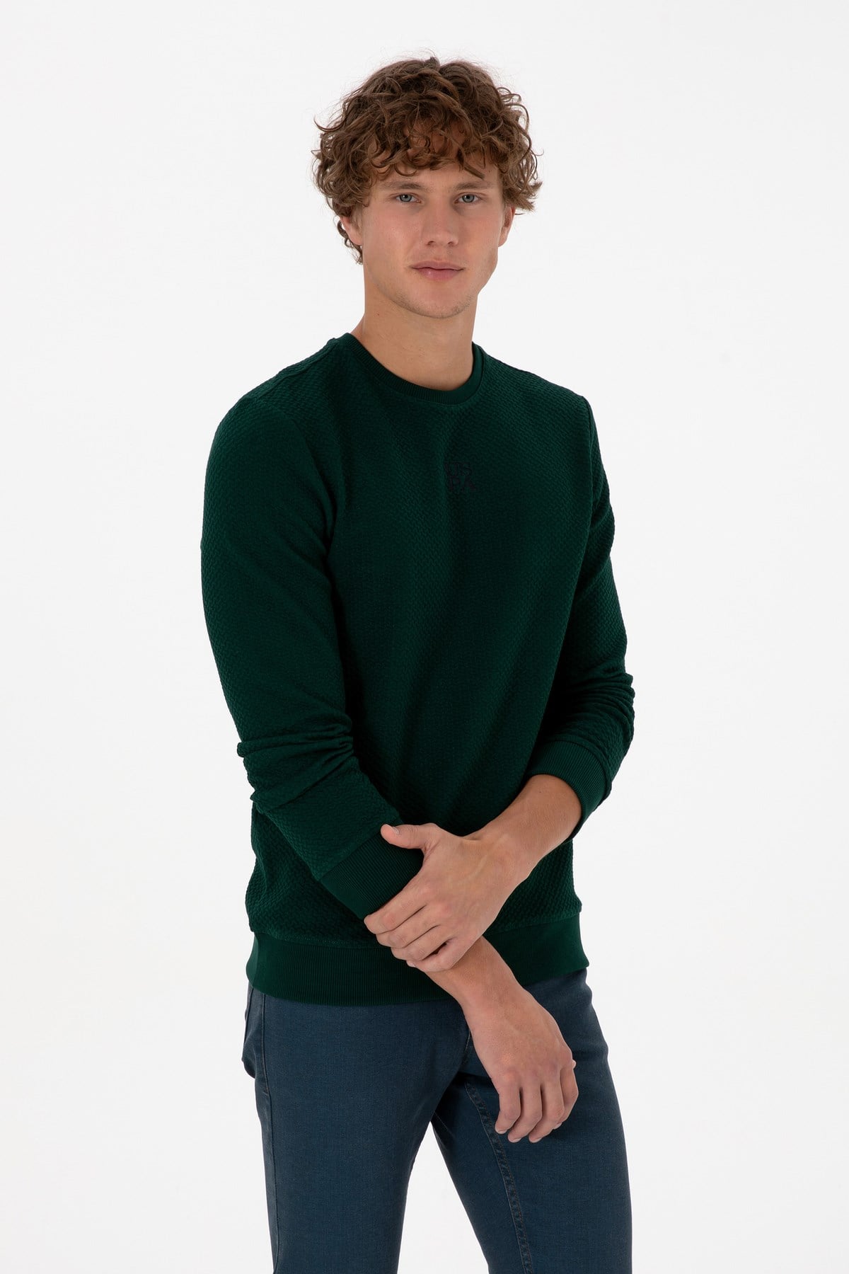 Erkek Regular Fit Bisiklet Yaka Krem Sweatshirt 2237151